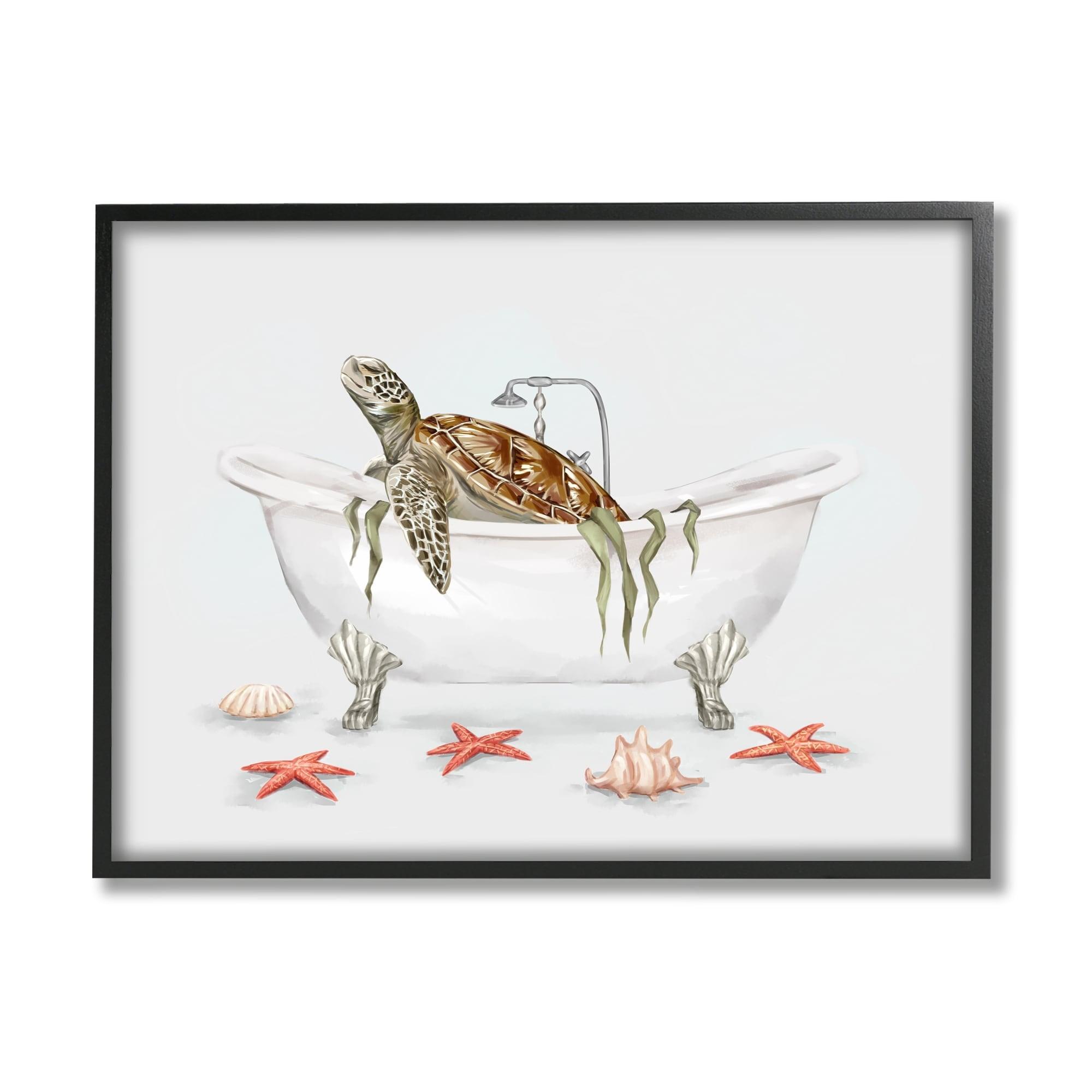 Turtle in Bathtub Sea Life Canvas Print with Black Frame