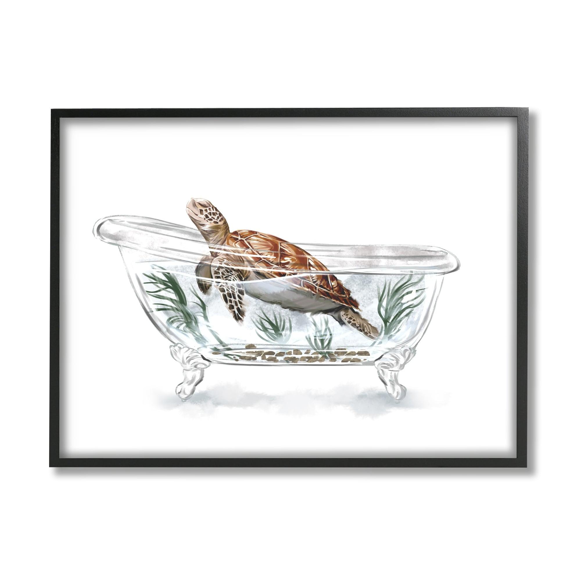 Stupell Industries Turtle Swimming Bathtub Habitat Framed Giclee, 11 x 14