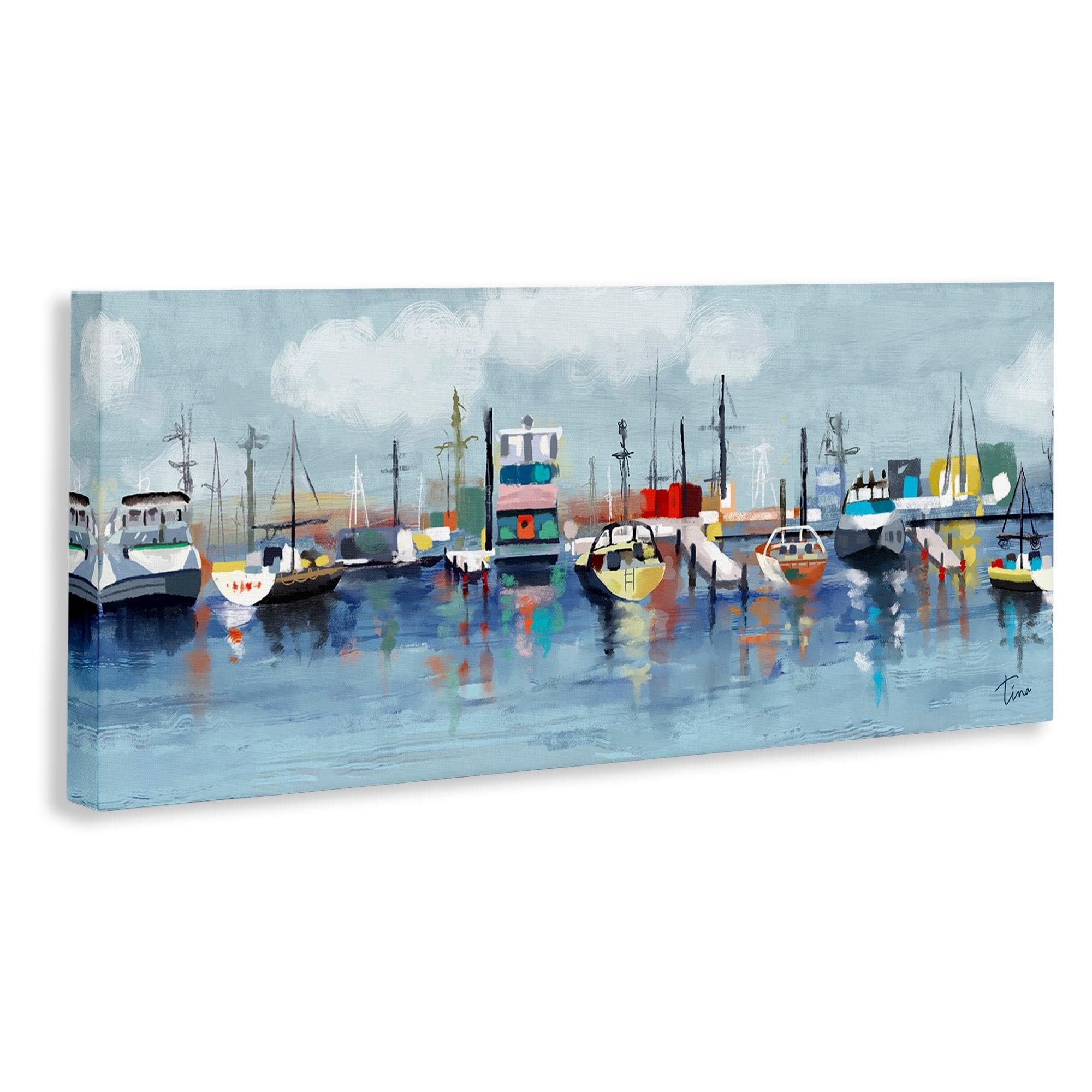 Stupell Industries " Varied Boats Docked Port Marina Ocean Landscape " by Tina Finn Painting Print