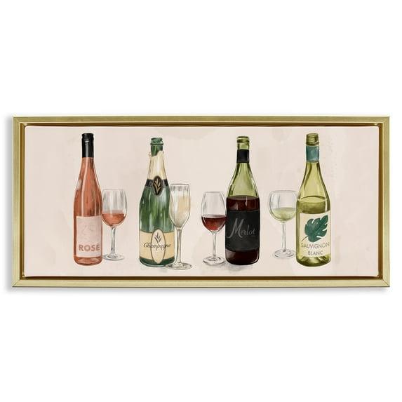 Stupell Industries Various Wine & Champagne Bottles Food & Beverage Painting Gold Floater Framed Canvas Art Print Wall Art, 25 x 11