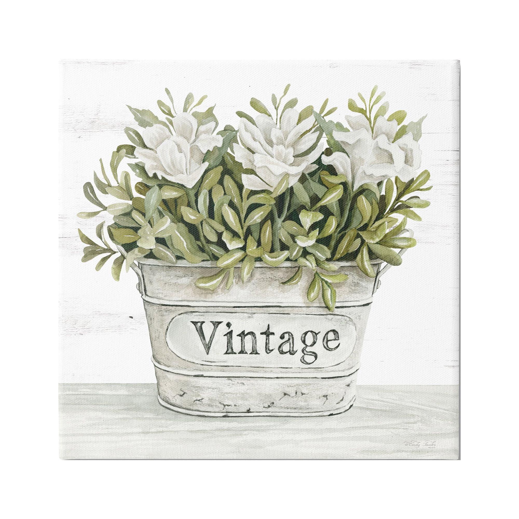 Stupell Industries " Vintage Flower Planter Rustic Blooms Full Leaves " by Cindy Jacobs Painting Print