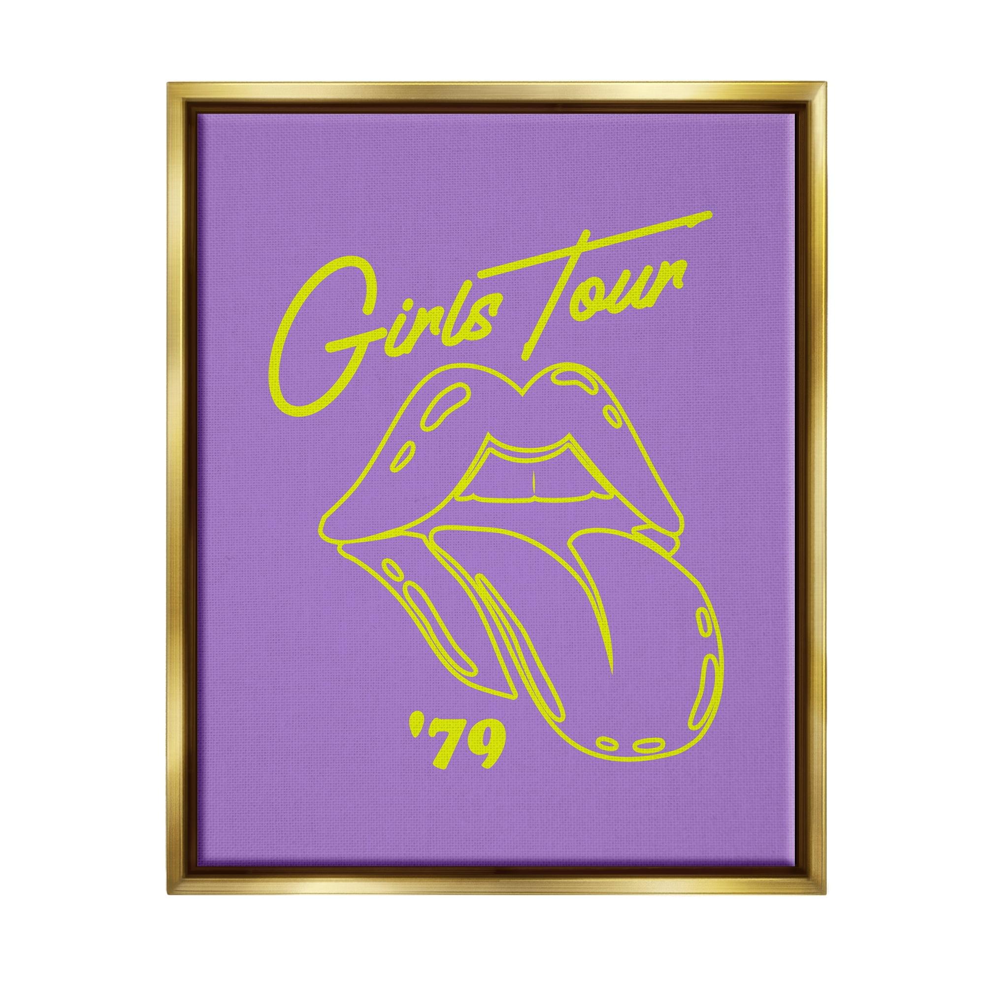 Stupell Industries Vintage Music Girls Tour Abstract Painting Gold Floater Framed Canvas Art Print Wall Art, 25 x 31