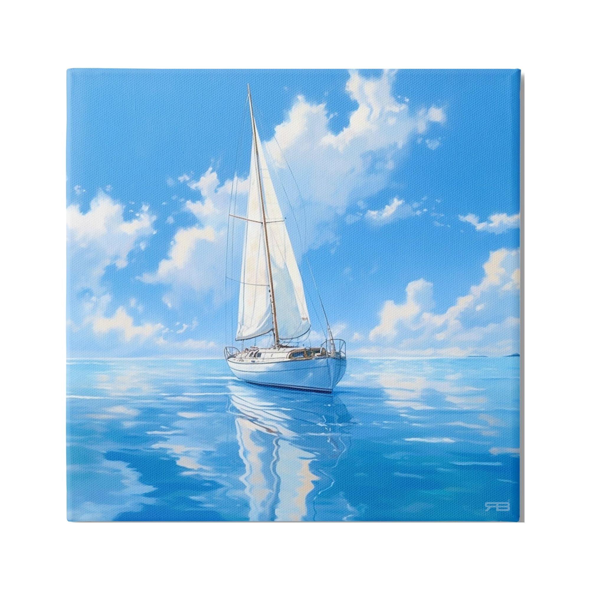 bb-419-Framed Vivid Blue Sailboat Reflection by RB Wrapped Canvas Print