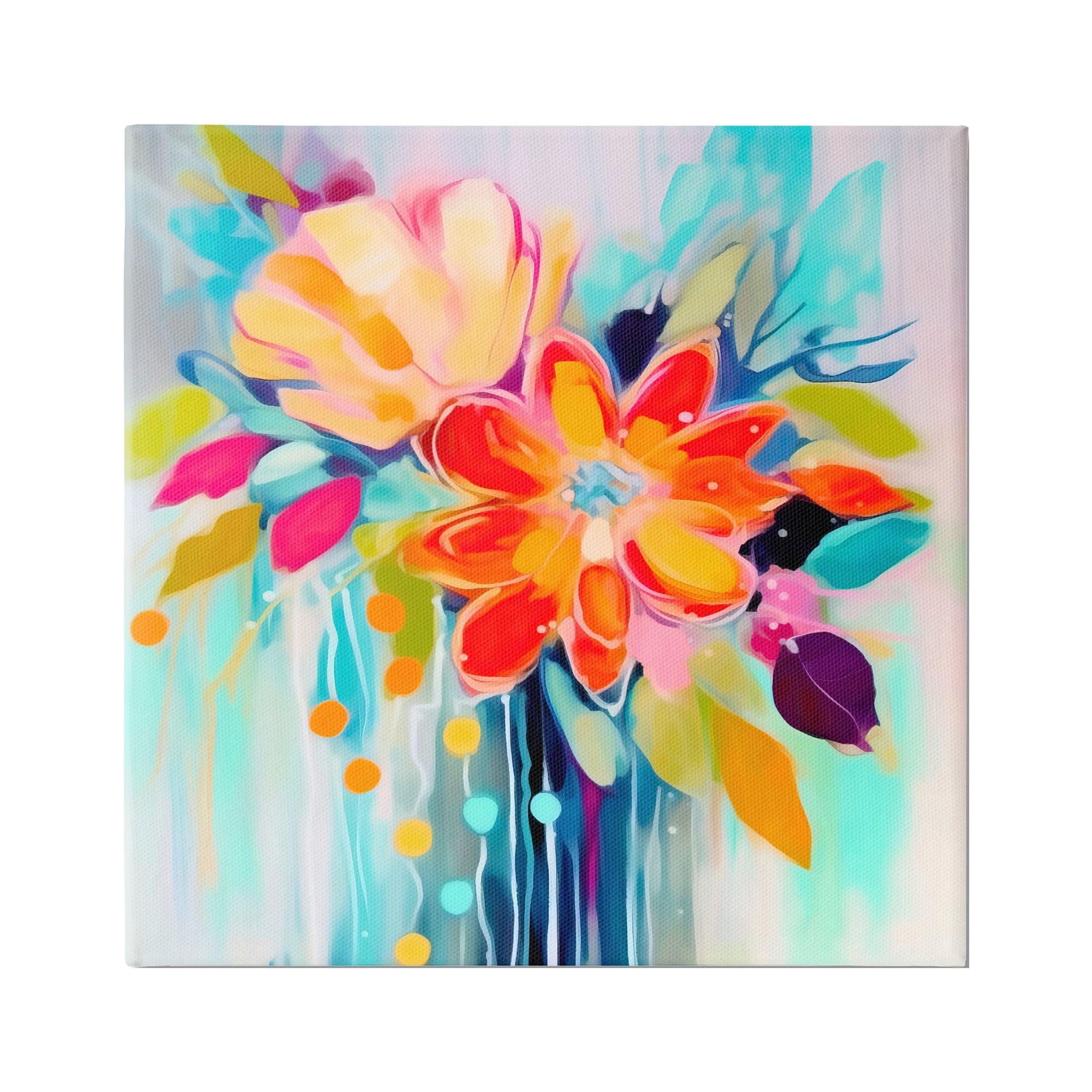 Vivid Abstract Floral Canvas Art in Multicolor, 17 x 17