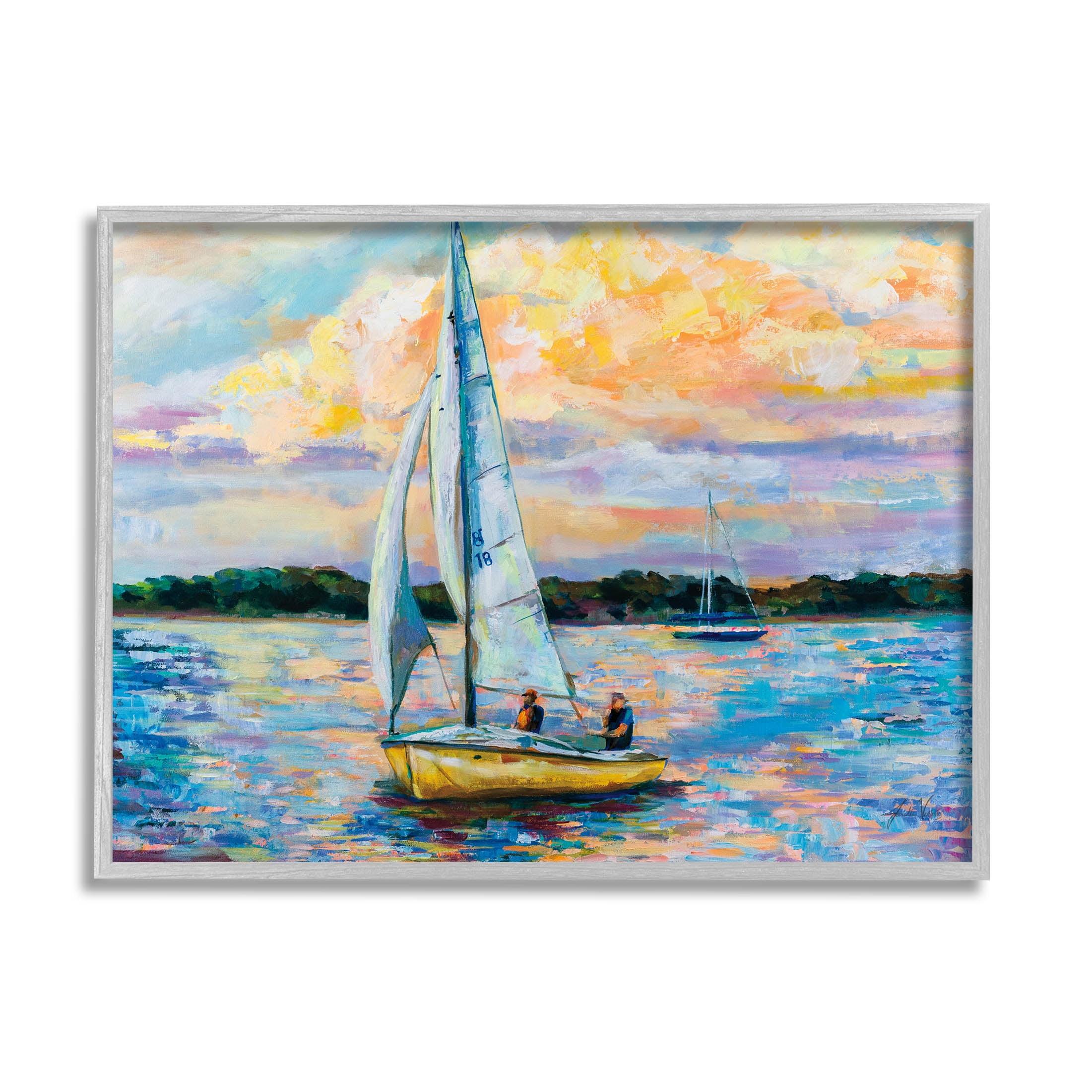Stupell Industries Vivid Nautical Sailboat Landscape Framed Giclee Art, 11 x 14