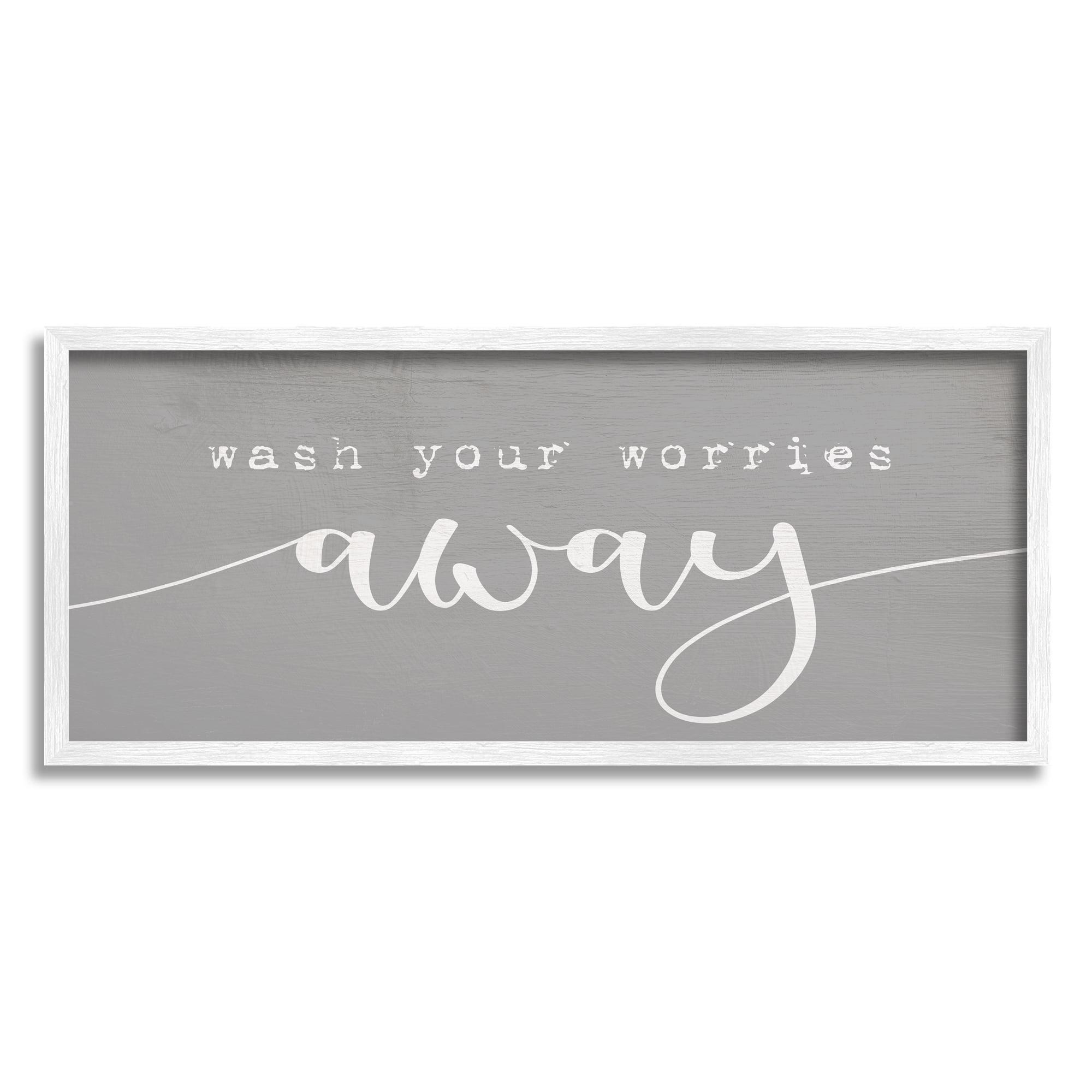 Stupell Industries Wash Your Worries Away Phrase Bathroom Relaxation Modern Painting White Framed Art Print Wall Art, 10 x 24, Design by Daphne Polselli