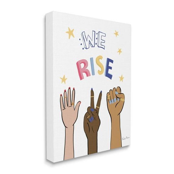 Stupell Industries We Rise Frase Texto Divertido Femenino Manos Elevadas Lienzo Arte de Pared, 30 x 40, Diseño de Farida Zaman