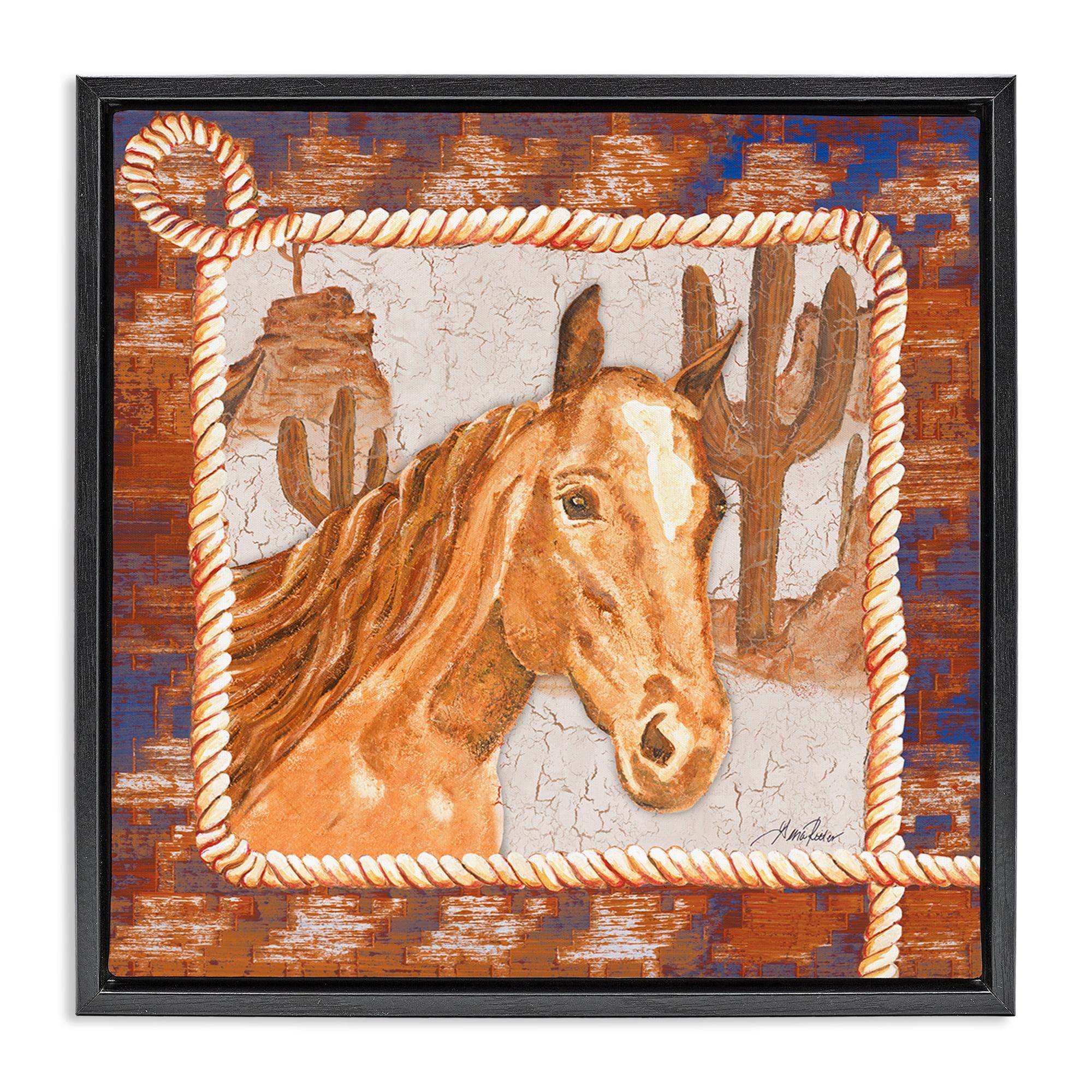 Stupell Industries Western Desert Horse Landscape Painting Black Floater Framed Canvas Art Print Wall Art, 18 x 18