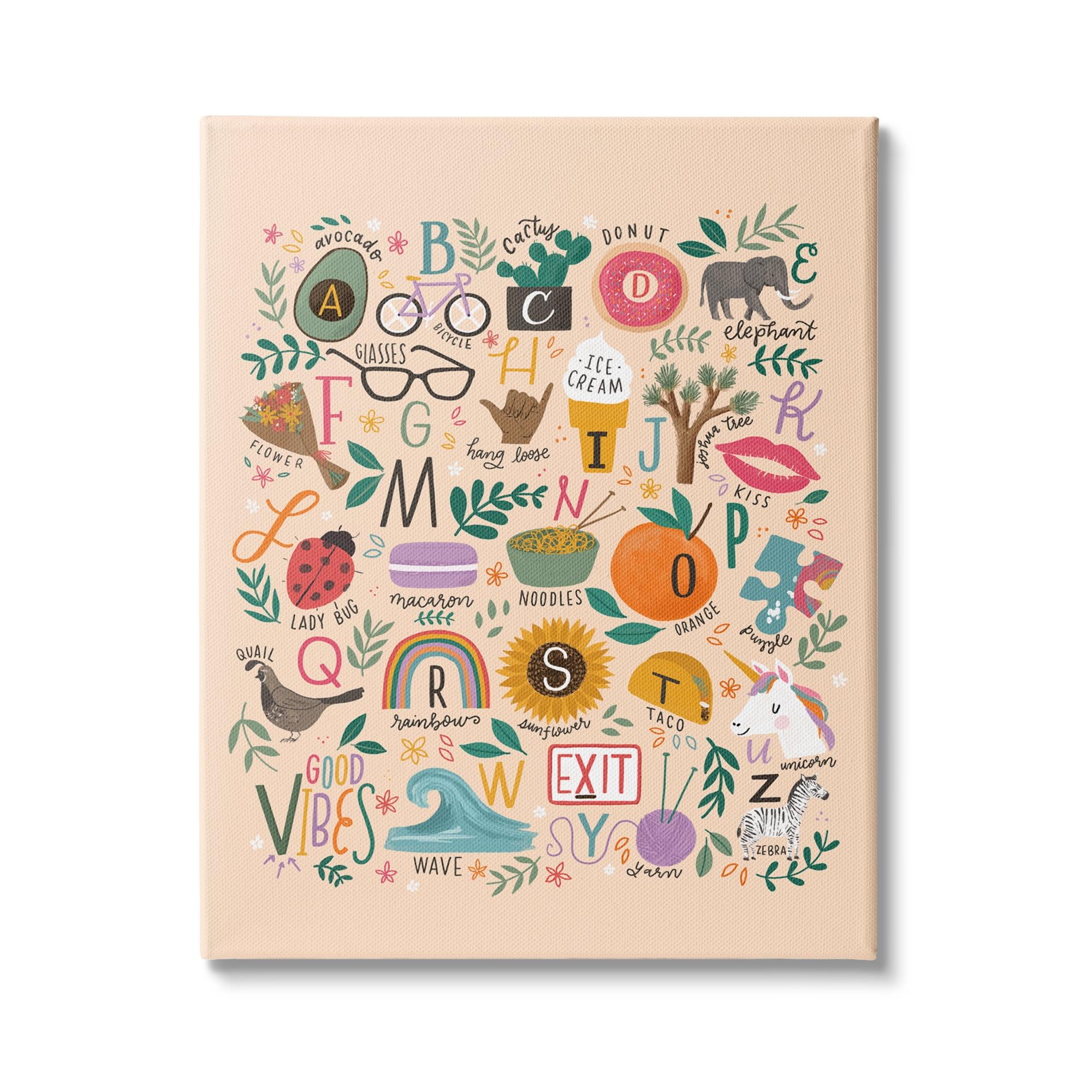 Stupell Industries Whimsical Kid's Alphabet Playful ABC Illustrations Everyday Items, 16 x 20, Design by Loni Harris