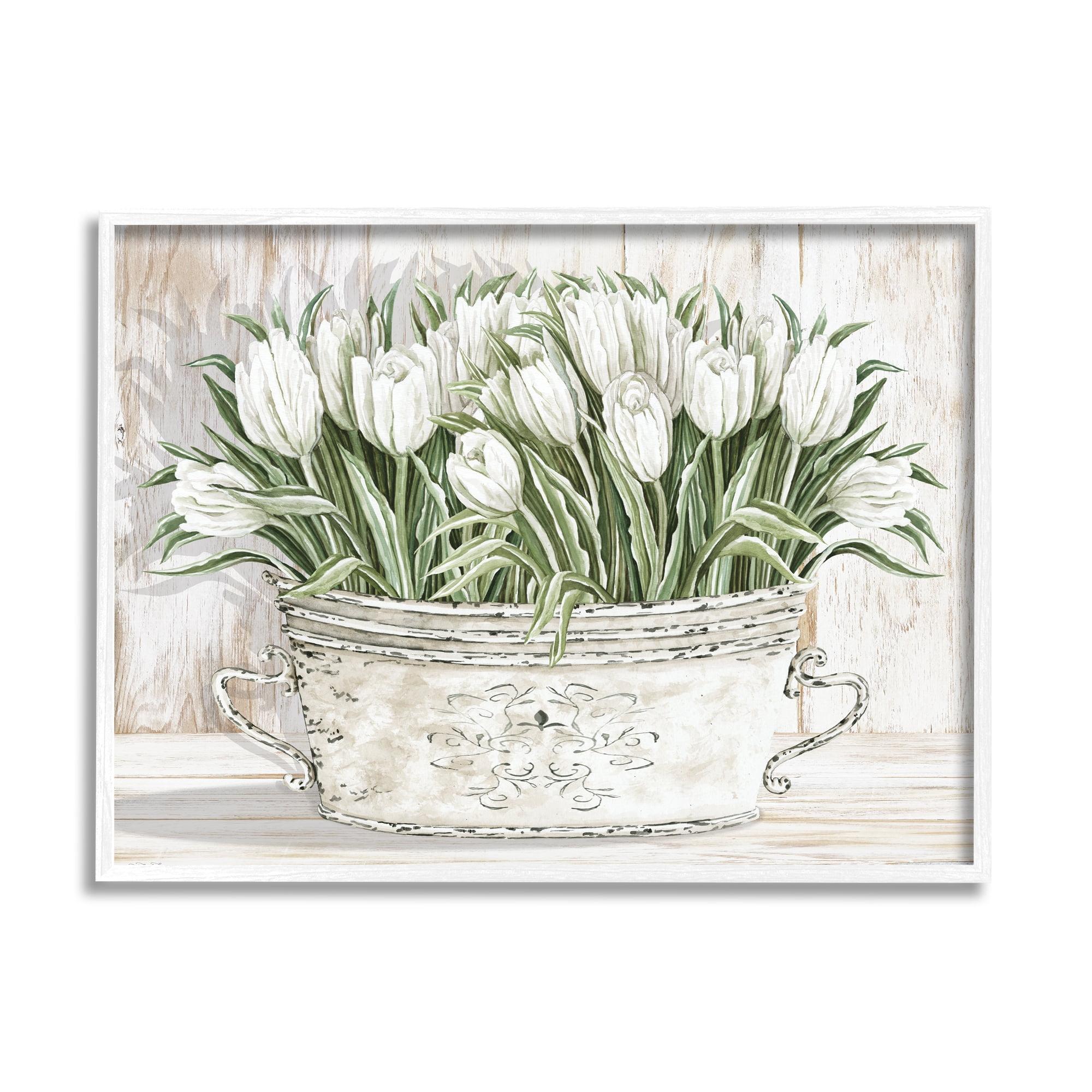 Stupell Industries White Tulip Flowers Fresh Vintage Country Tin Painting Framed Giclee Texturized Art by Cindy Jacobs