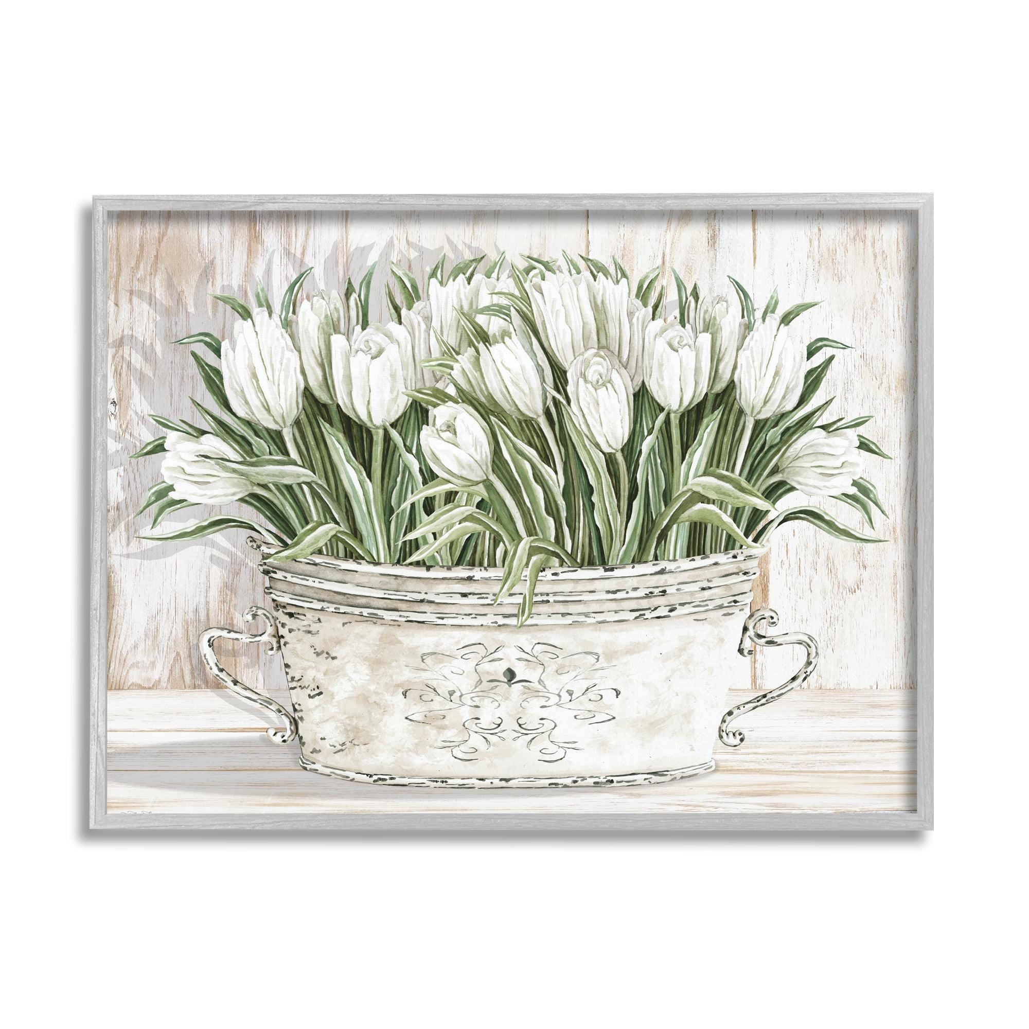 Stupell Industries White Tulip Flowers Fresh Vintage Country Tin Painting Framed Giclee Texturized Art by Cindy Jacobs