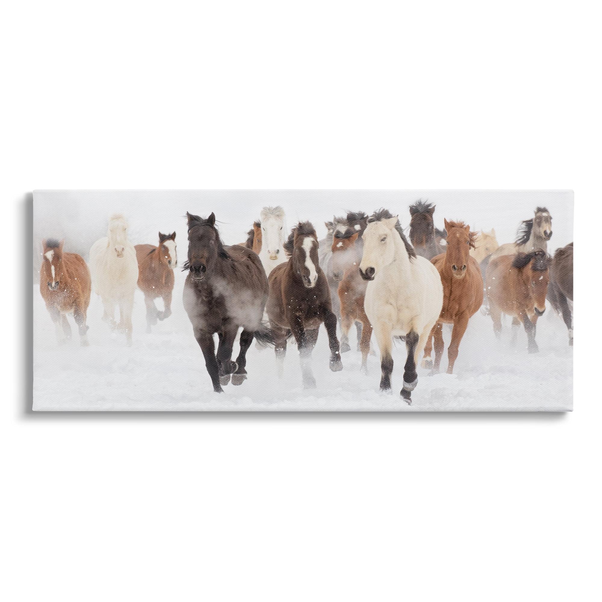 Wild Horses Running in Snow Canvas Wall Art, 30 x 13