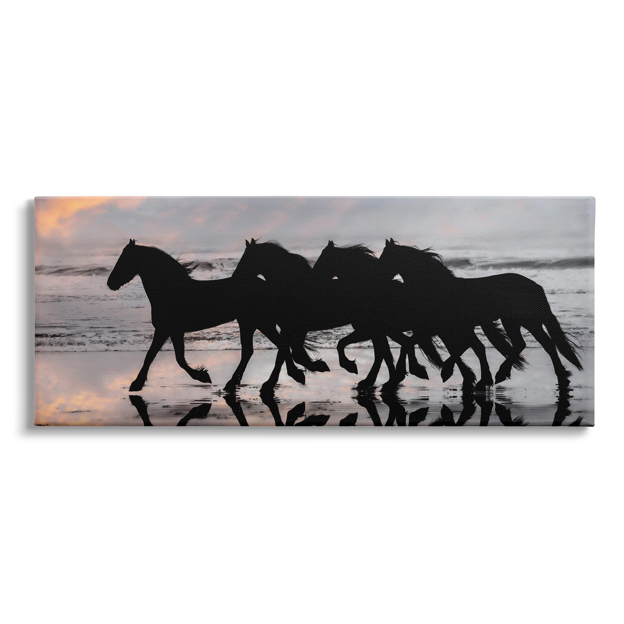 Wild Horses Galloping at Sunset Canvas Wall Art, 24 x 10