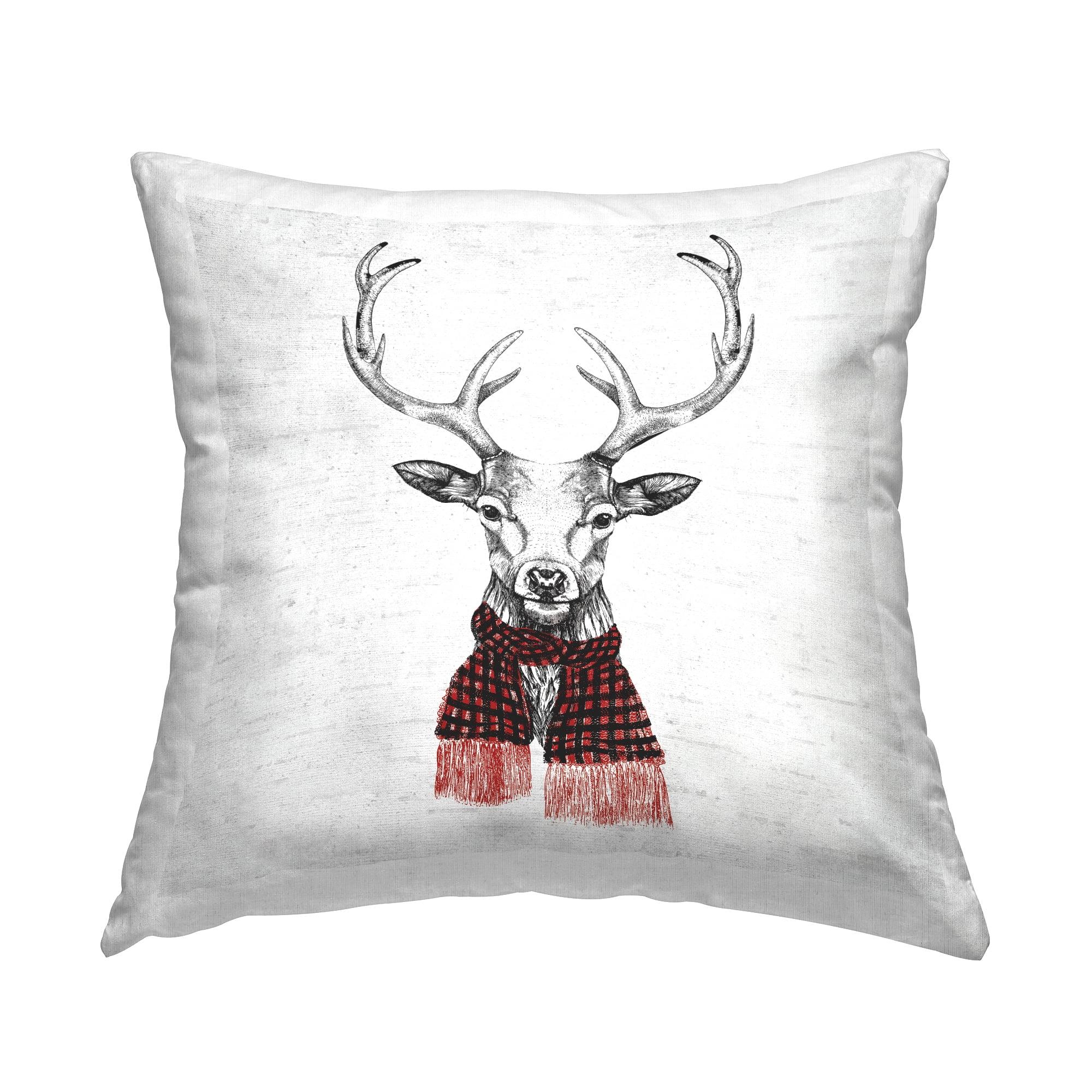 Stupell Industries Winter Deer Red Plaid Scarf Printed Throw Pillow Design by Lettered and Lined