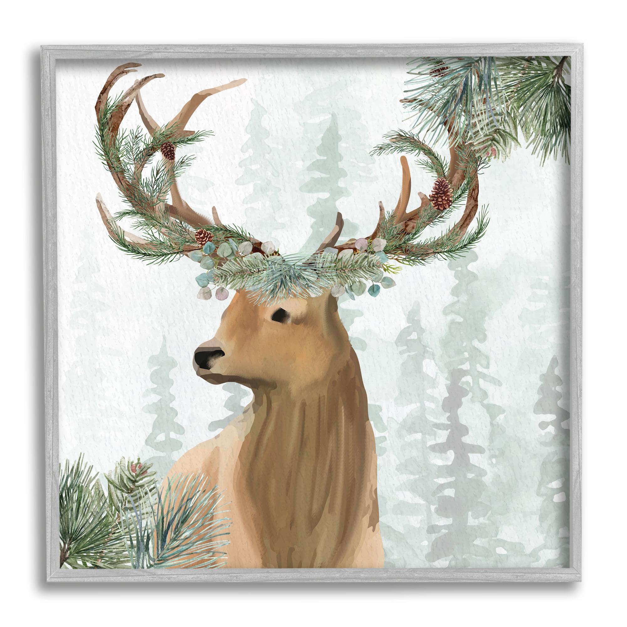 " Winter Forest Elk Festive Pine Antlers Woodland Trees "