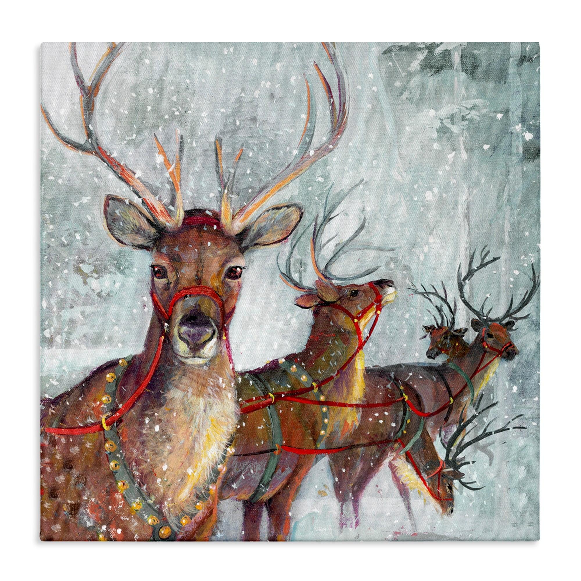 Winter Reindeer Holiday Landscape Canvas Wall Art, 36" x 36"