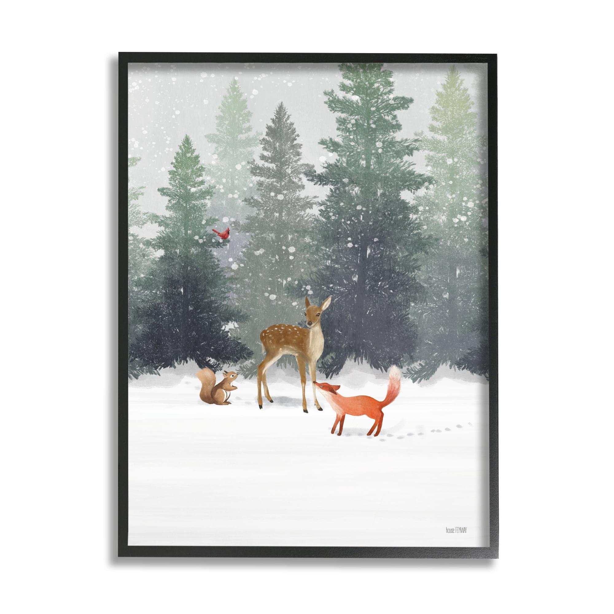 Winter Forest Animals Canvas Print with Black Frame, 11x14