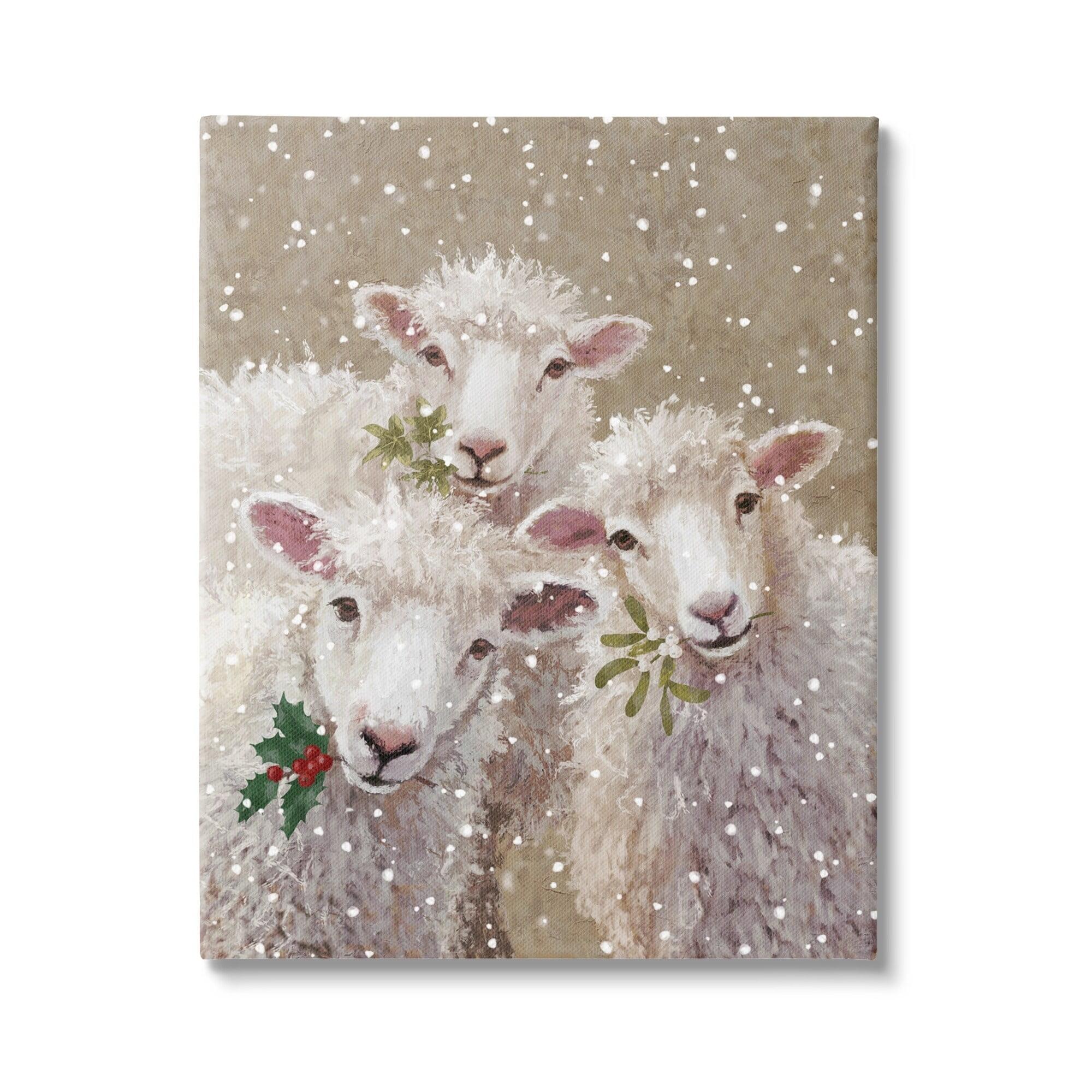 Aw-063-Canvas " Winter Sheep Trio Farm Animals " by Pip Wilson Painting Print