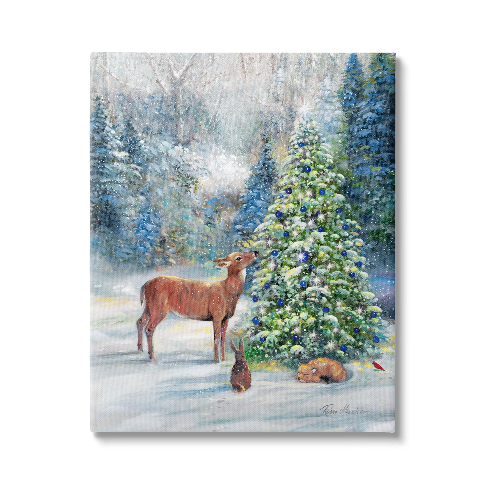 " Winter Woodland Animals Tree " Painting Print