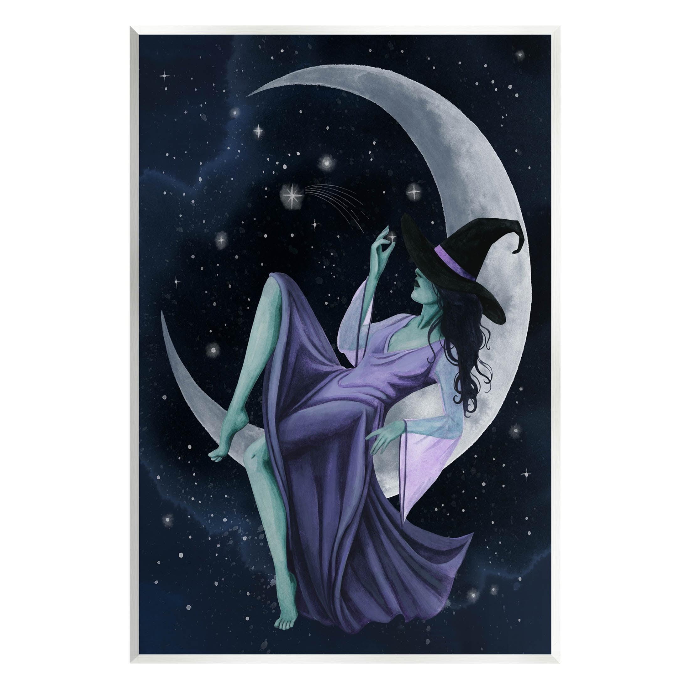 Stupell Industries " Witch Relaxing Crescent Moon " by Grace Popp