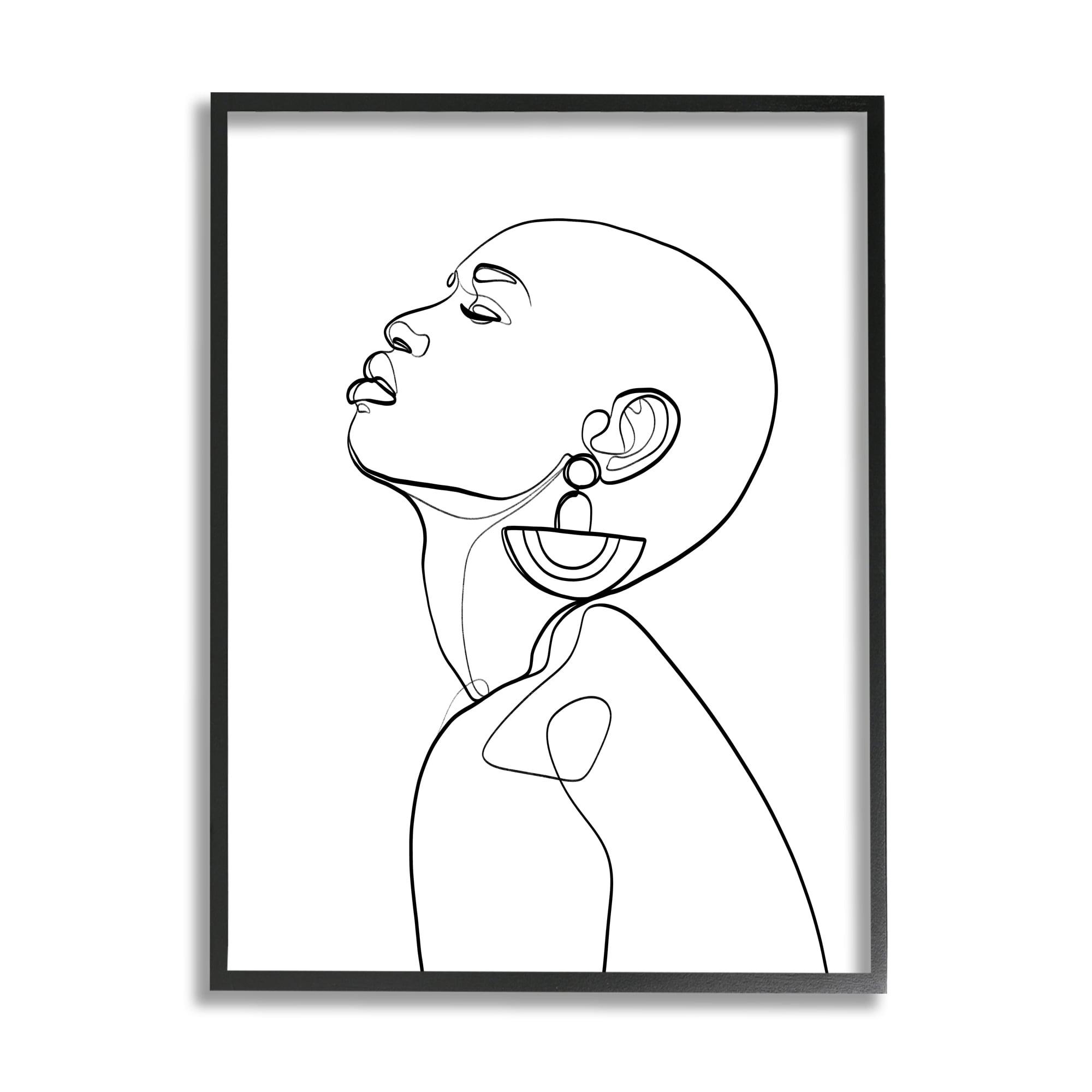 Stupell Industries " Woman Wearing Circular Earrings Black Line Fluid Abstraction "