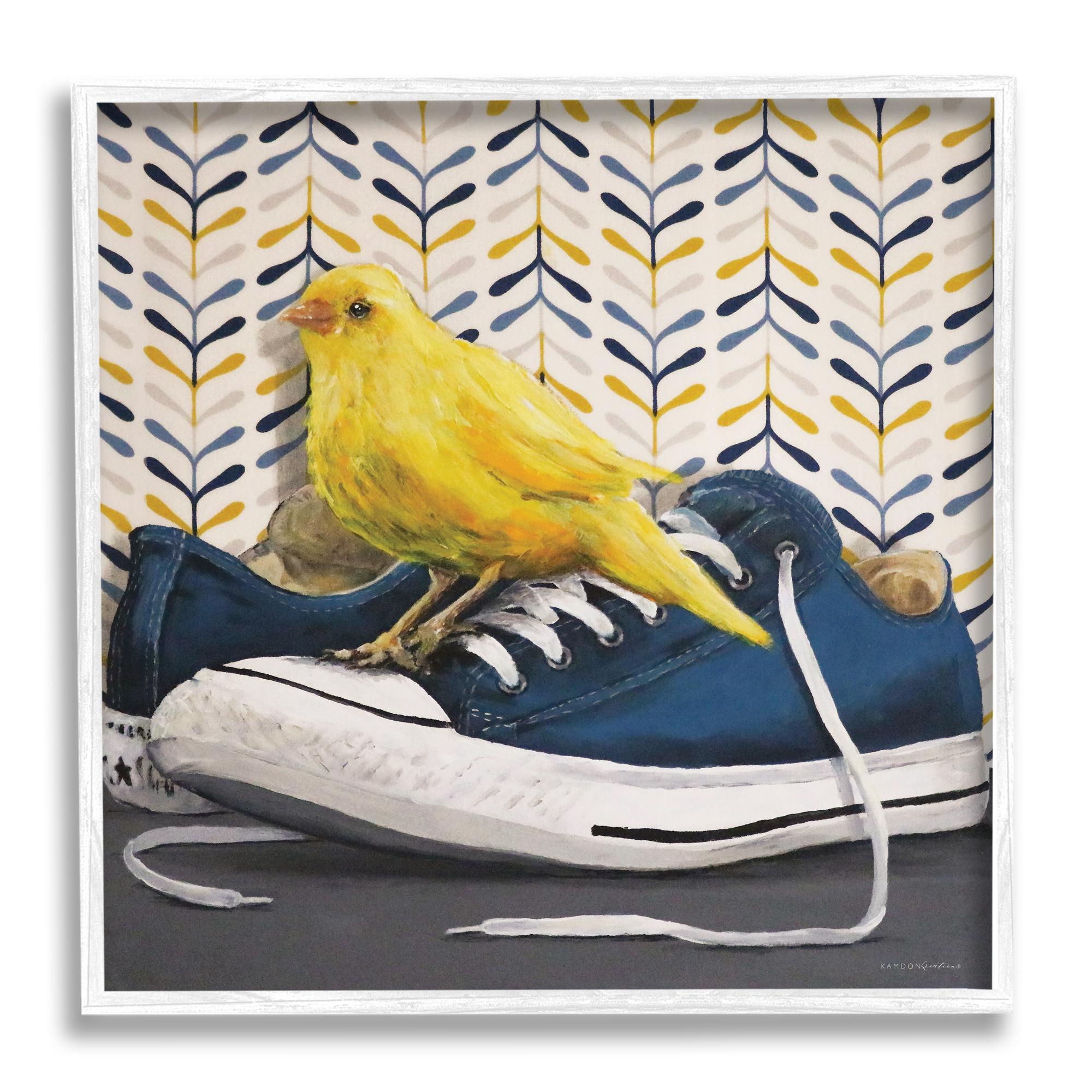 Stupell Industries Yellow Canary Blue Laced Sneakers Modern Abstract Pattern, 12 x 12,Design by Kamdon Kreations