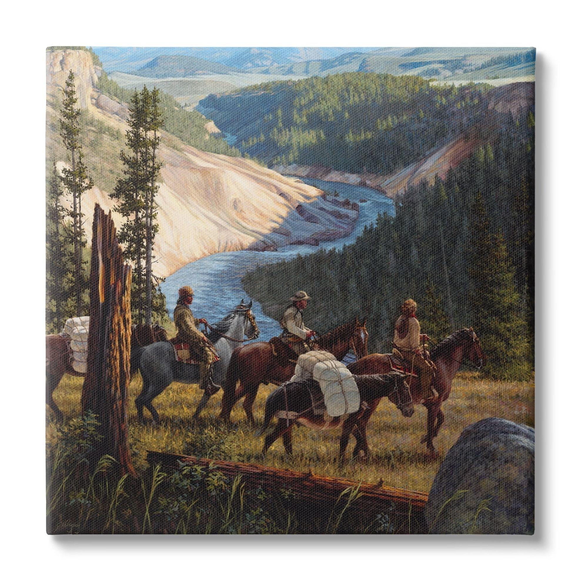Stupell Industries Yellowstone Equestrian Landscape Animals & Insects Painting Gallery Wrapped Canvas Print Wall Art