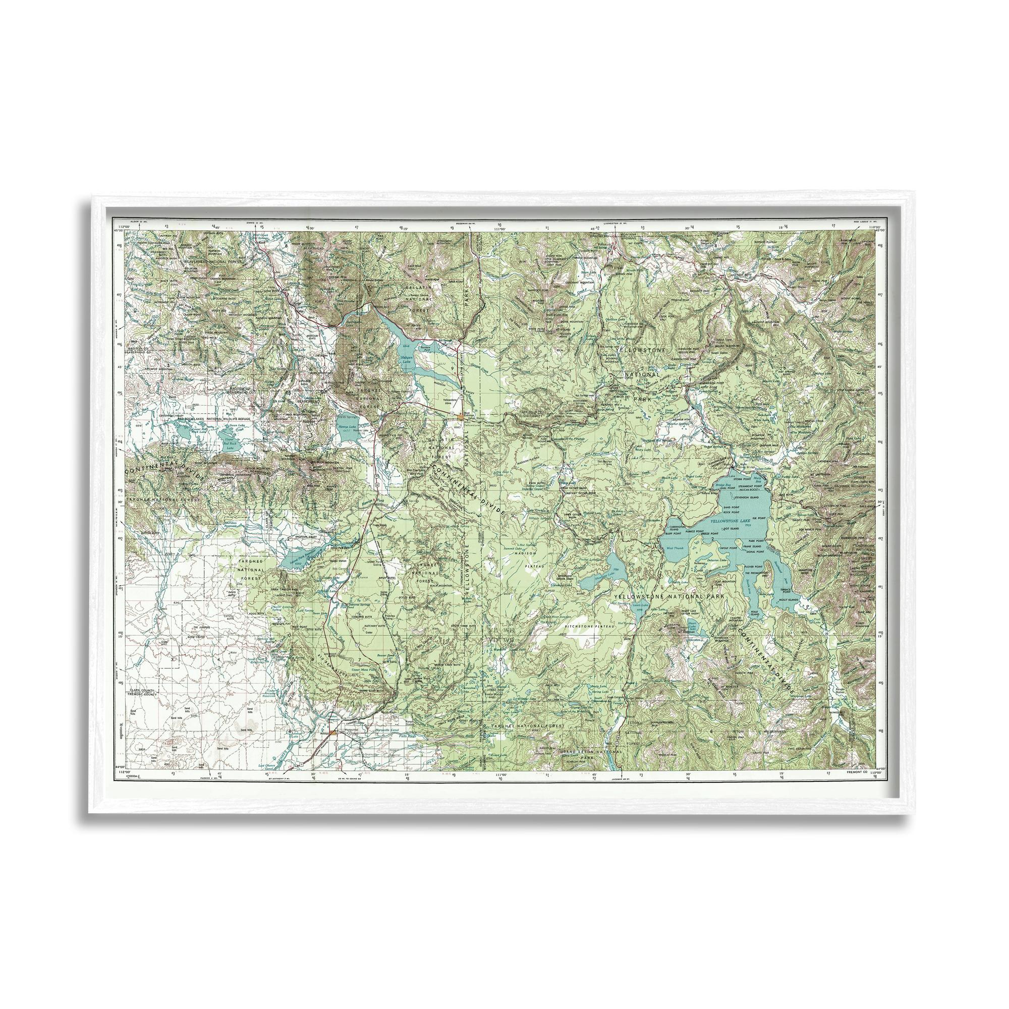 Stupell Industries Yellowstone National Park Continental Divide Map Forest Geography, 20 x 16, Design by Daphne Polselli