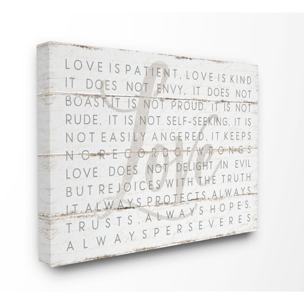 Stupell IndustriesLove Is Patient Grey on White Planked LookCanvas Wall Art by Jennifer Pugh
