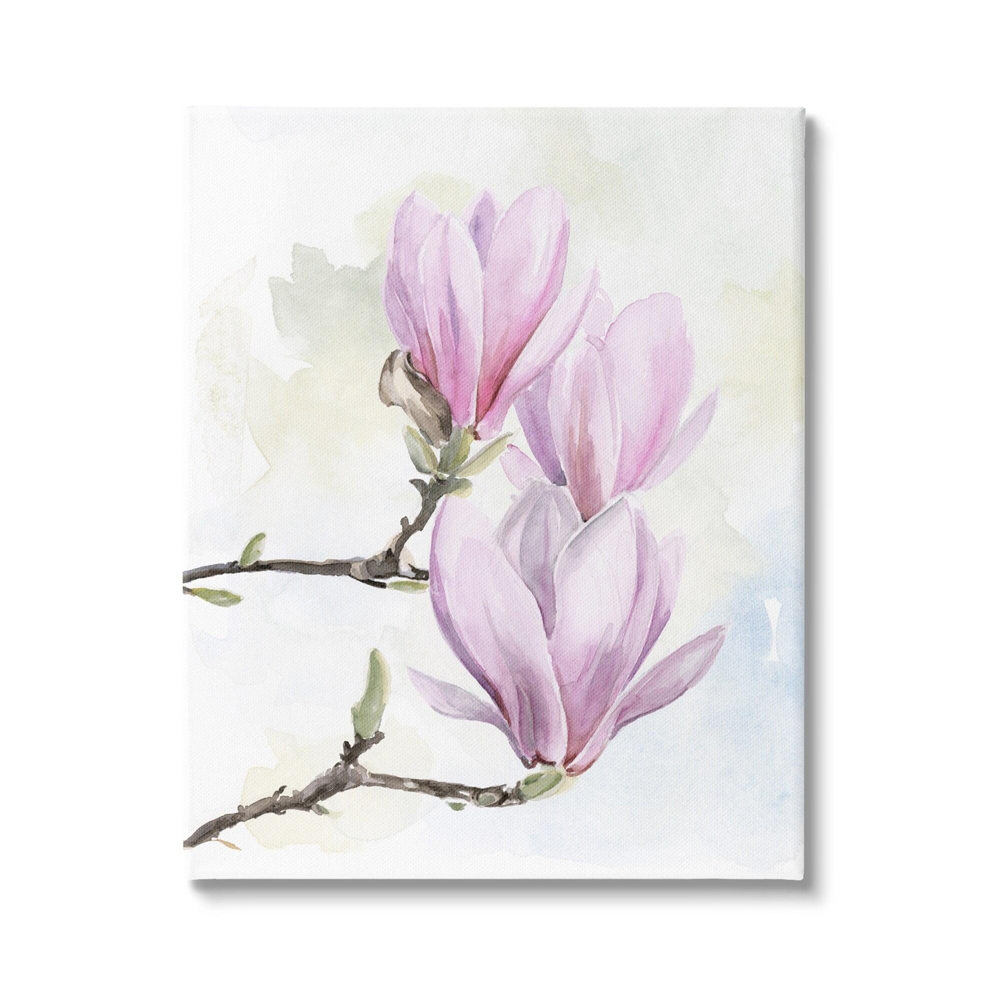 Pink Magnolia Flower Blooms Wrapped Canvas Wall Art