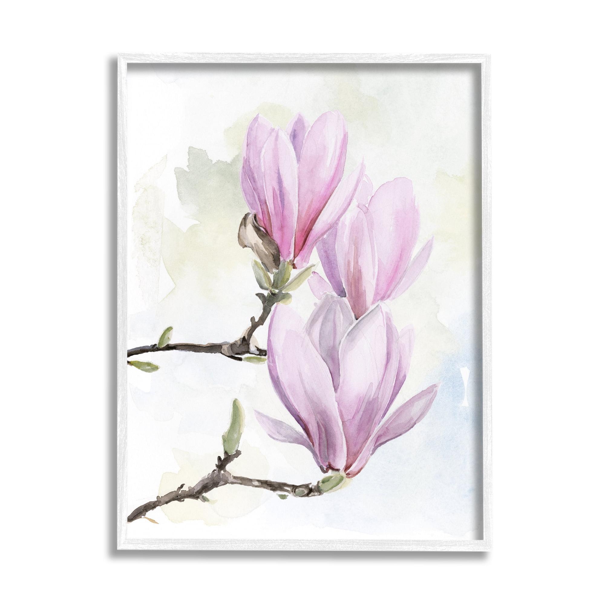 Pink Magnolia Flower Blooms Canvas Print with White Frame