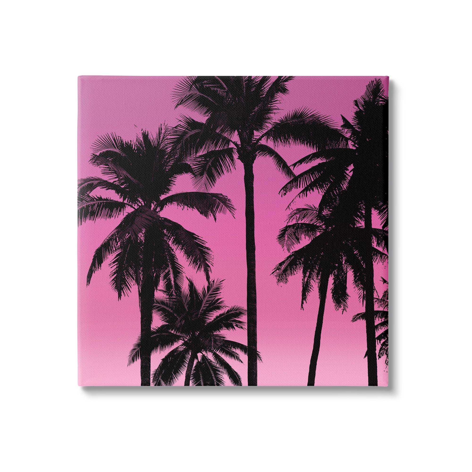 Pink Tropical Sunset Palm Trees Canvas Wall Art, 17 x 17