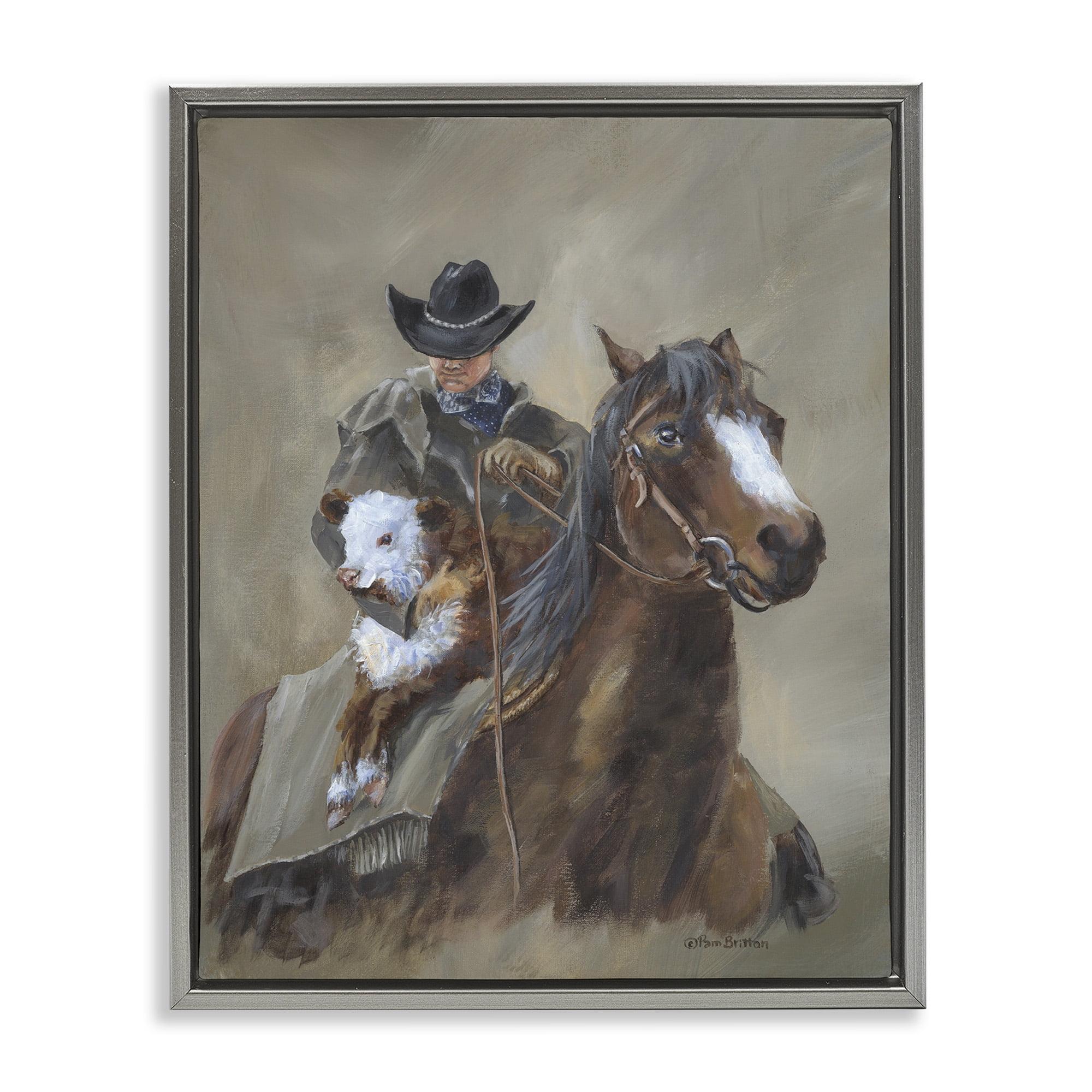 Western Cowboy with Horse and Dog Canvas Wall Art