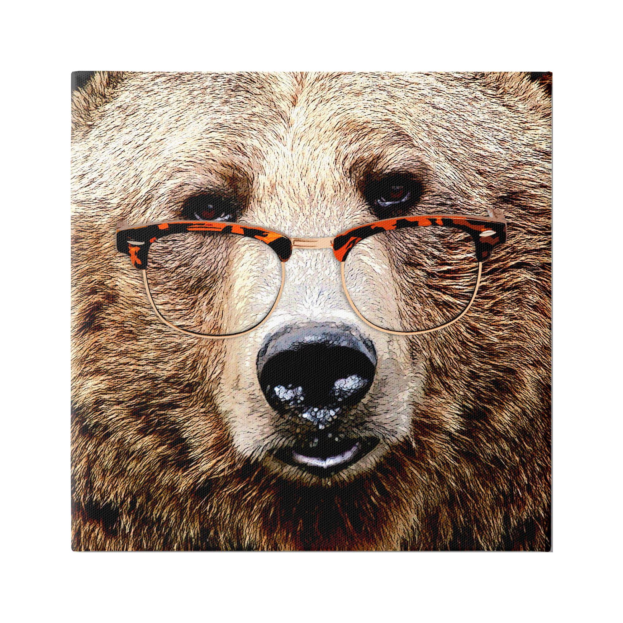 Grizzly Bear with Glasses 36" x 36" Canvas Wall Art