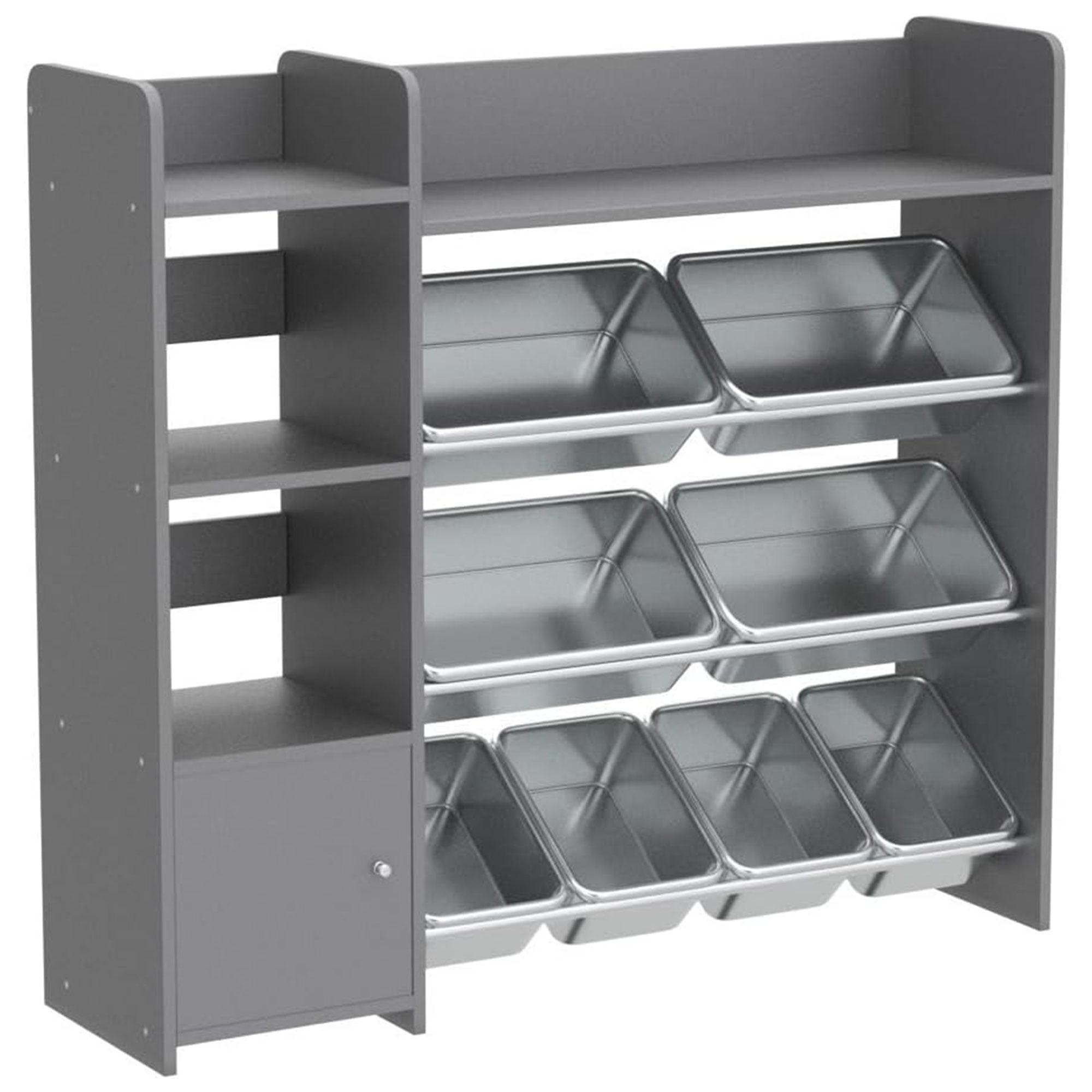 Gray Kids Toy Storage Organizer with Bookshelf and Bins