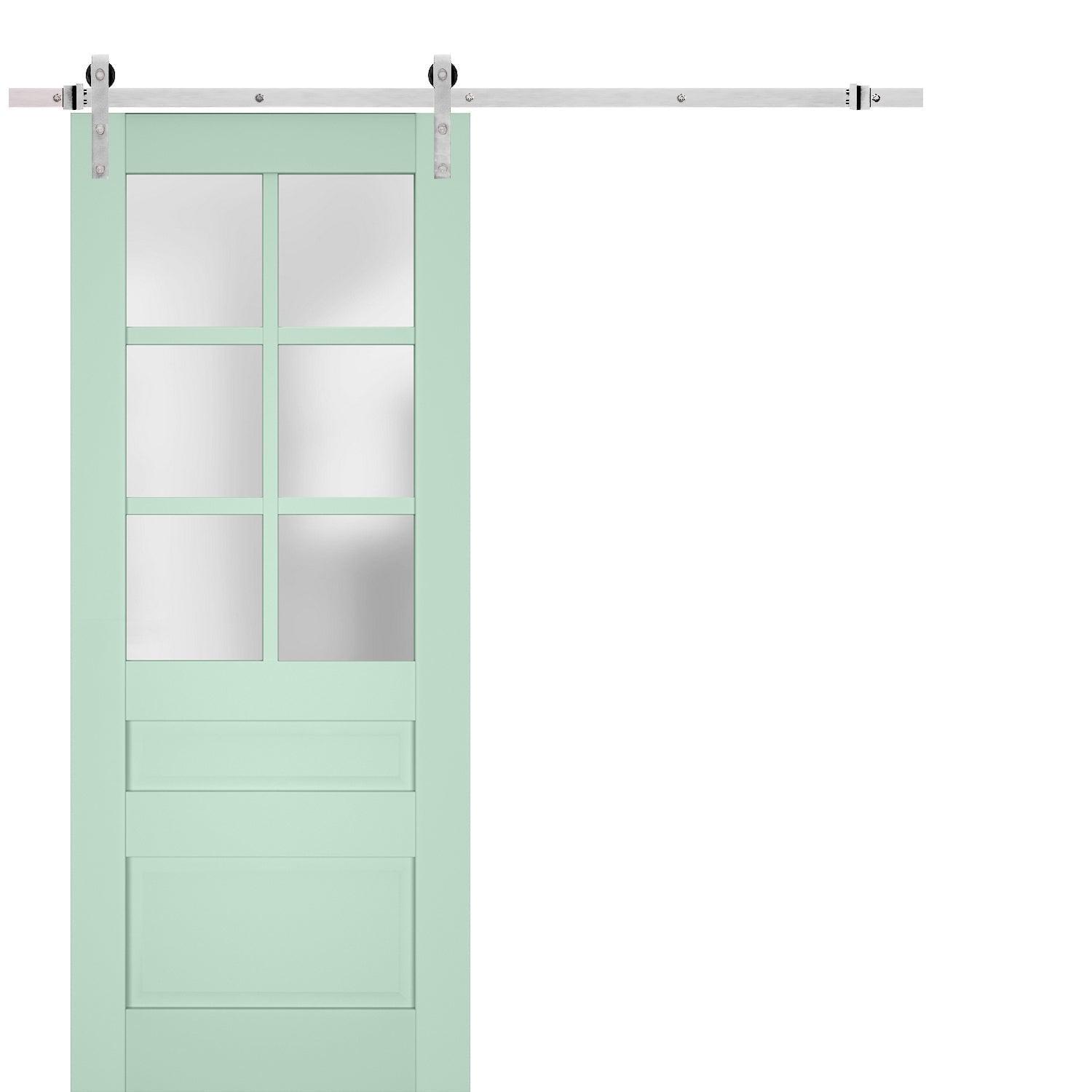 Sturdy Barn Door Frosted Glass | Veregio 7339 Oliva | 6.6FT Rail Hangers Heavy Hardware Set | Solid Panel Interior Doors-28" x 96"-Silver Rail