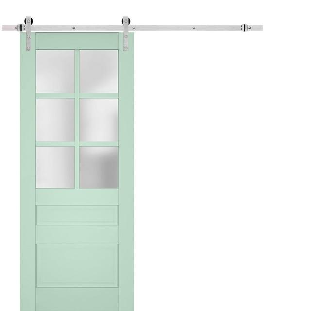 Sturdy Barn Door Frosted Glass | Veregio 7339 Oliva | 6.6FT Rail Hangers Heavy Hardware Set | Solid Panel Interior Doors-28" x 96"-Silver Rail
