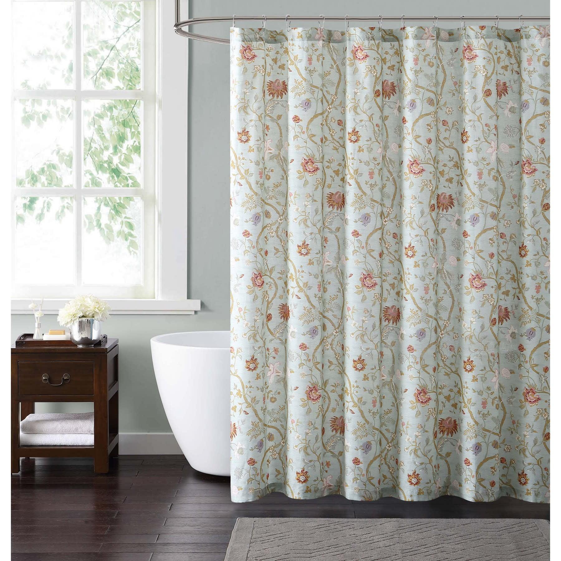 Bedford Blue Floral Cotton Shower Curtain with Liner