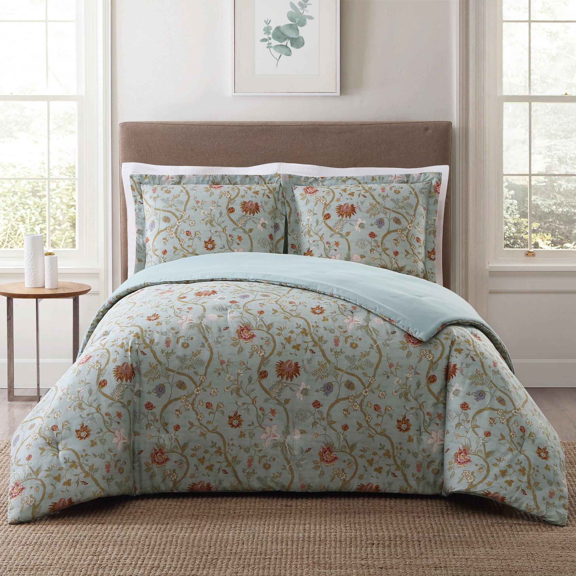 Blue Floral Twin XL Reversible Microfiber Comforter Set