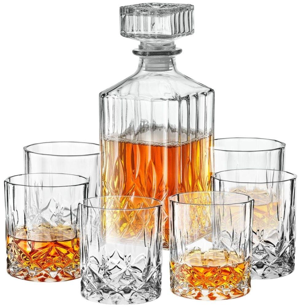 Loretto Clear Crystal Whiskey Decanter Set with 6 Glasses