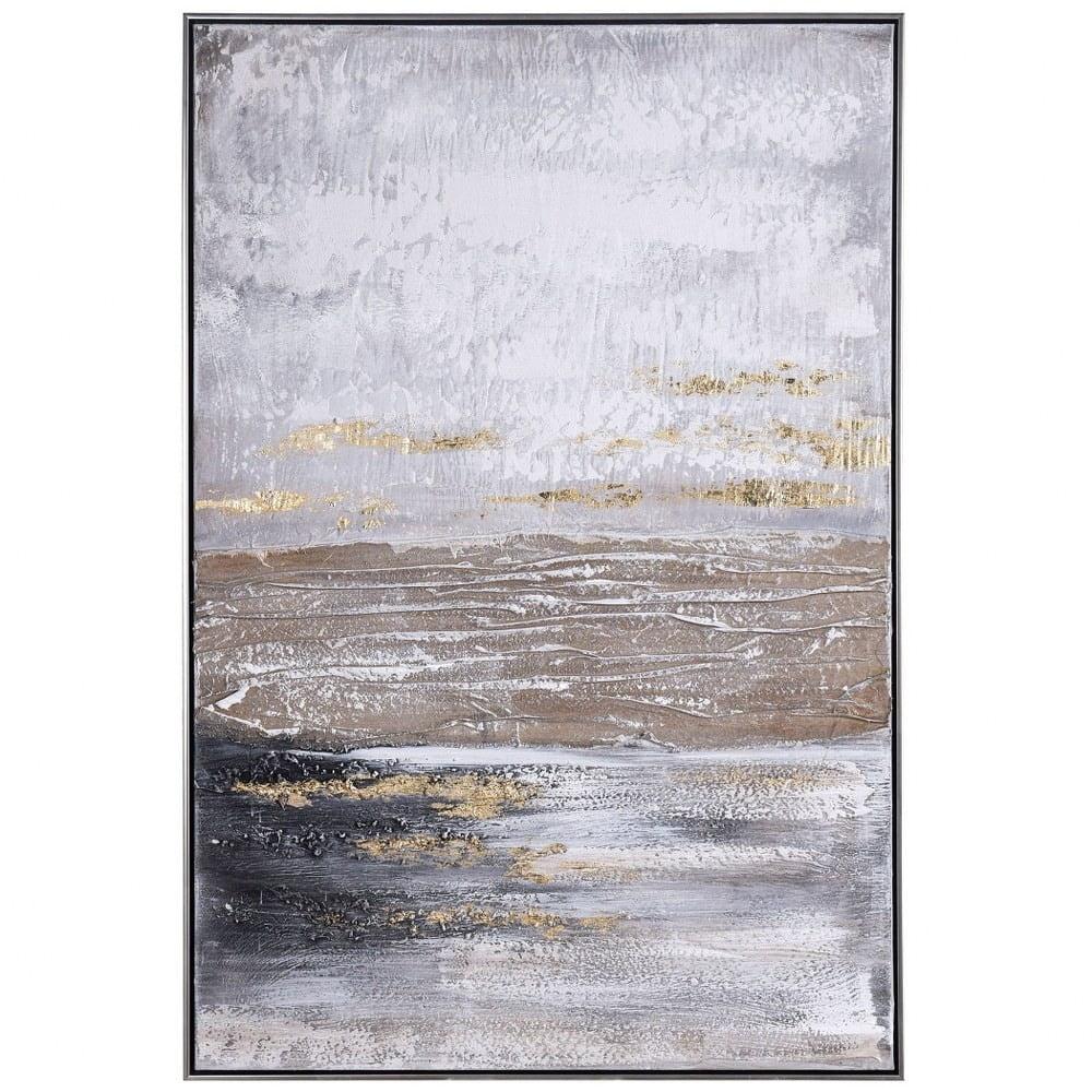 Ash Coast Abstract Hand Painted Framed Canvas Art Brown - StyleCraft: Acrylic with Gold Foil, Wood Frame