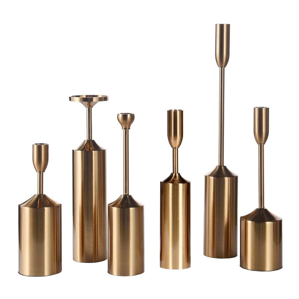 Contemporary Brass Plated 15.7'' Tapered & Pillar Candlestick Set