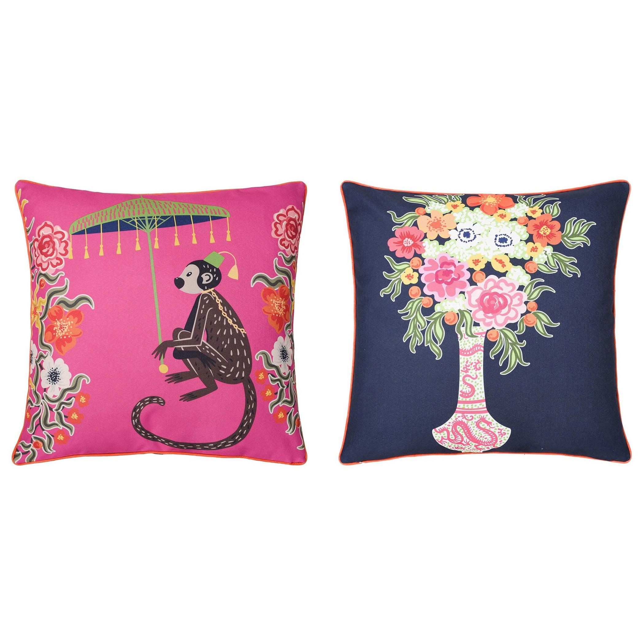 Hot Pink and Navy Velvet Double Sided Throw Pillow