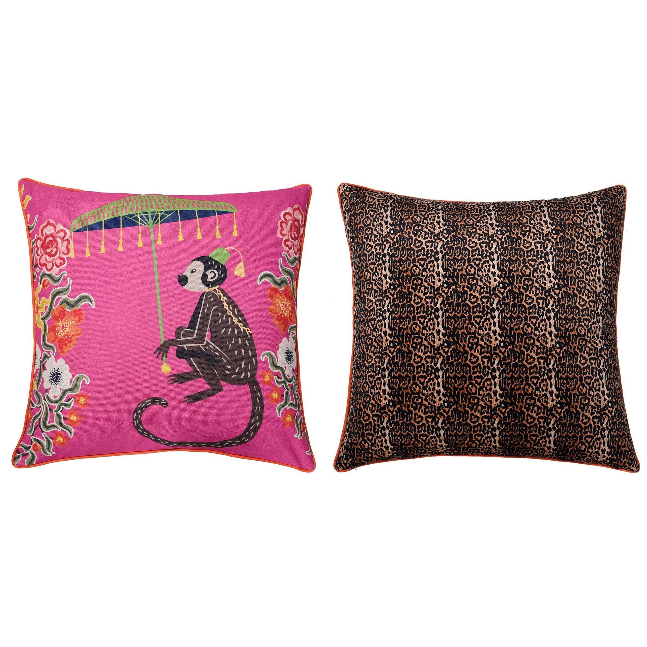 Vibrant Double-Sided Monkey and Cheetah Velvet Pillow