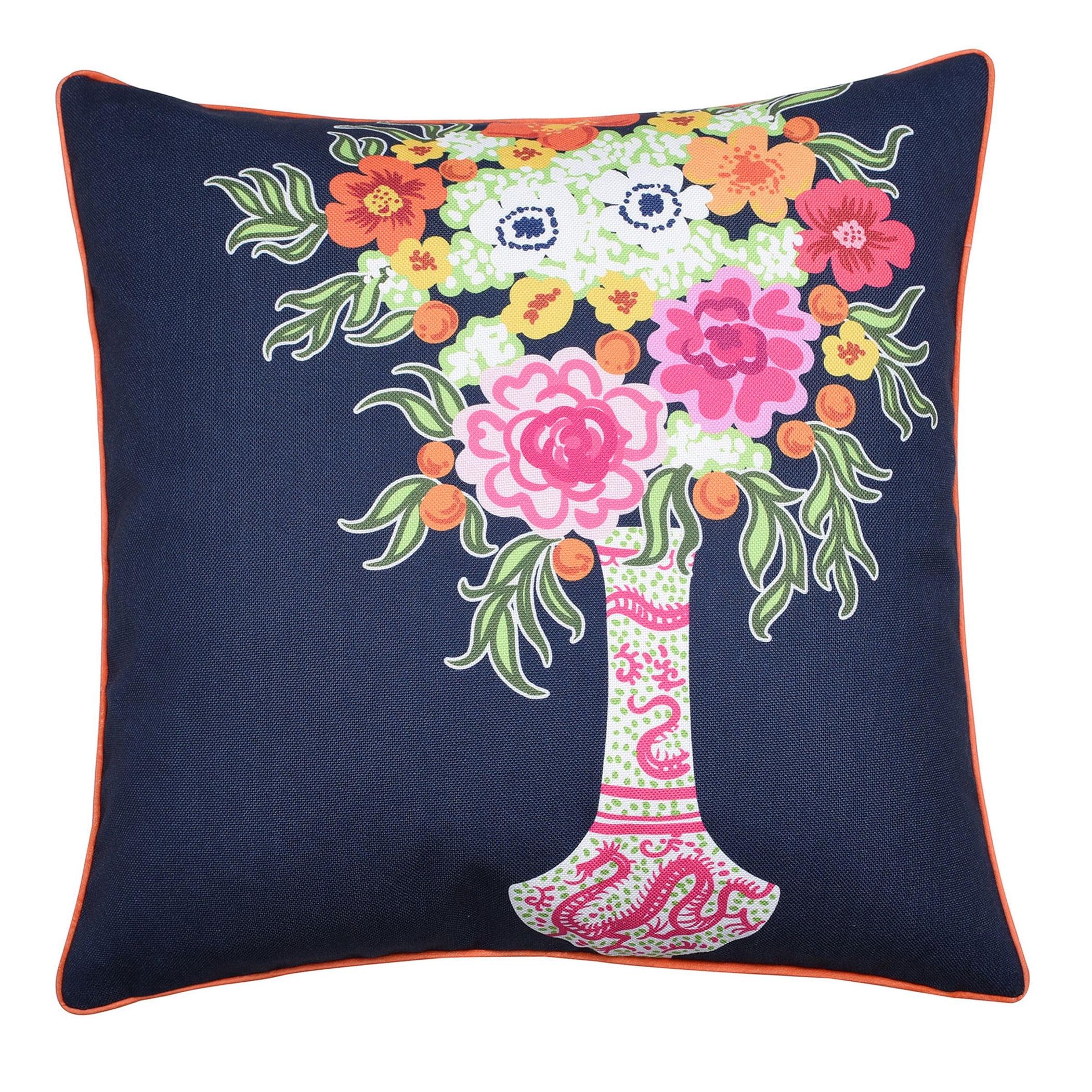 24" Floral Linen and Velvet Double Sided Throw Pillow