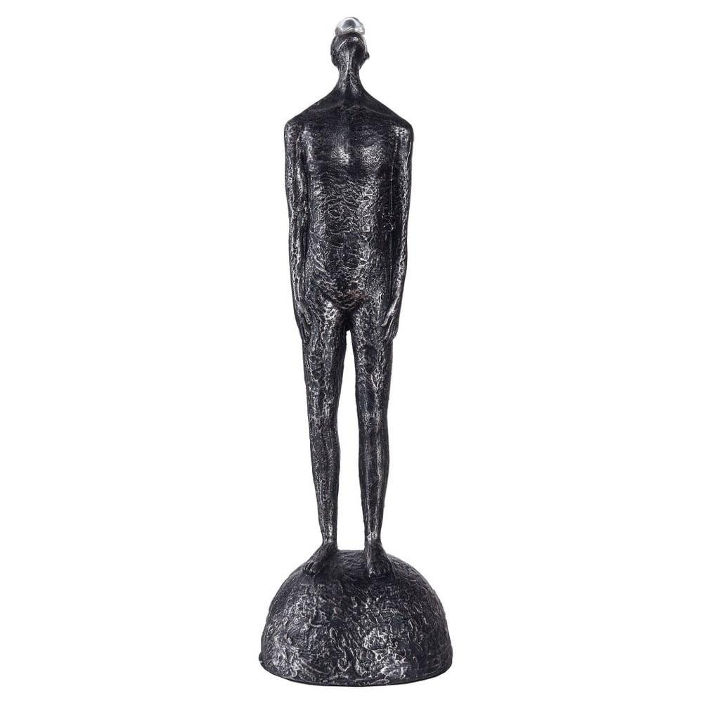 Black Resin Standing Figural Sculpture with Pedestal Base