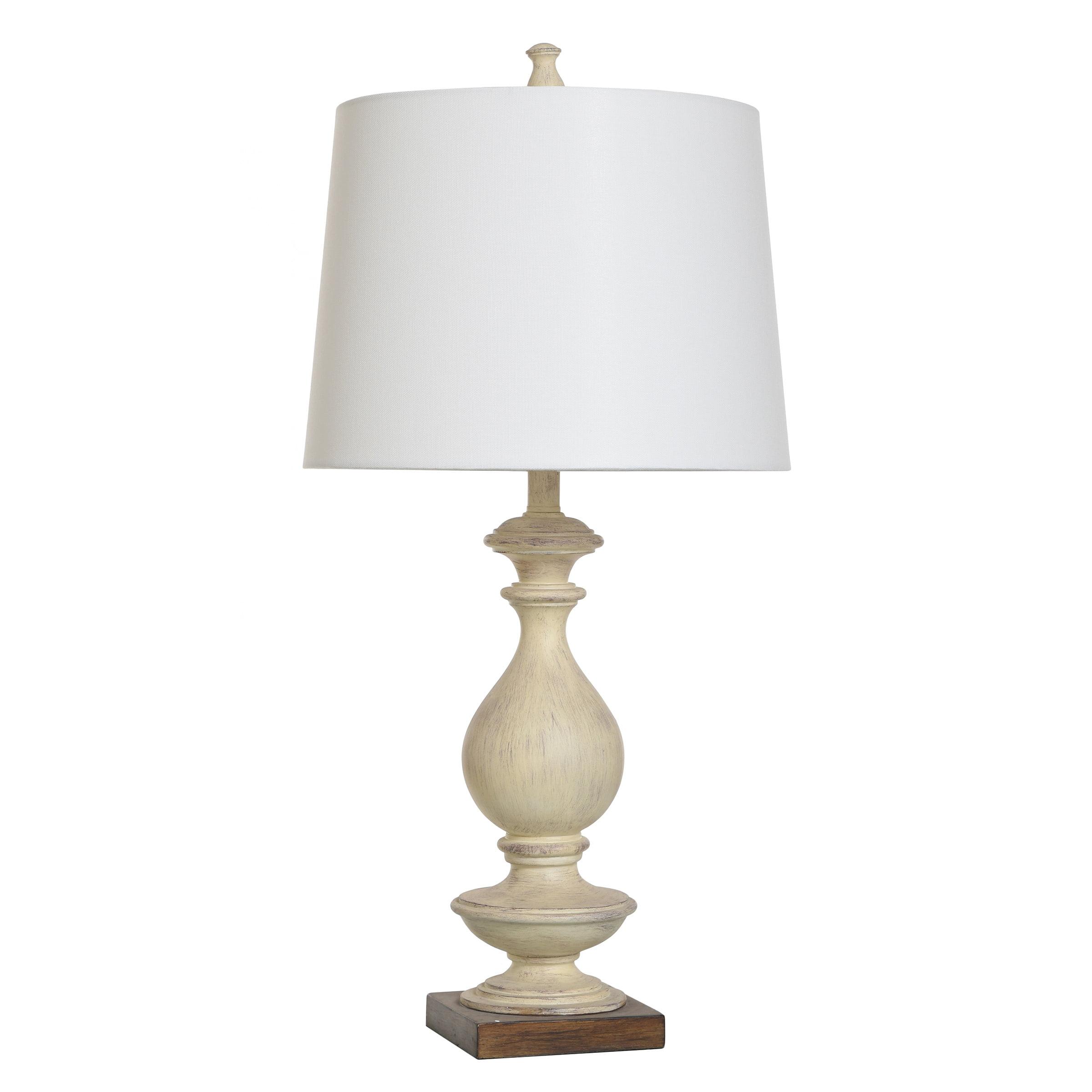 Taupe Polyresin Table Lamp with White Linen Shade