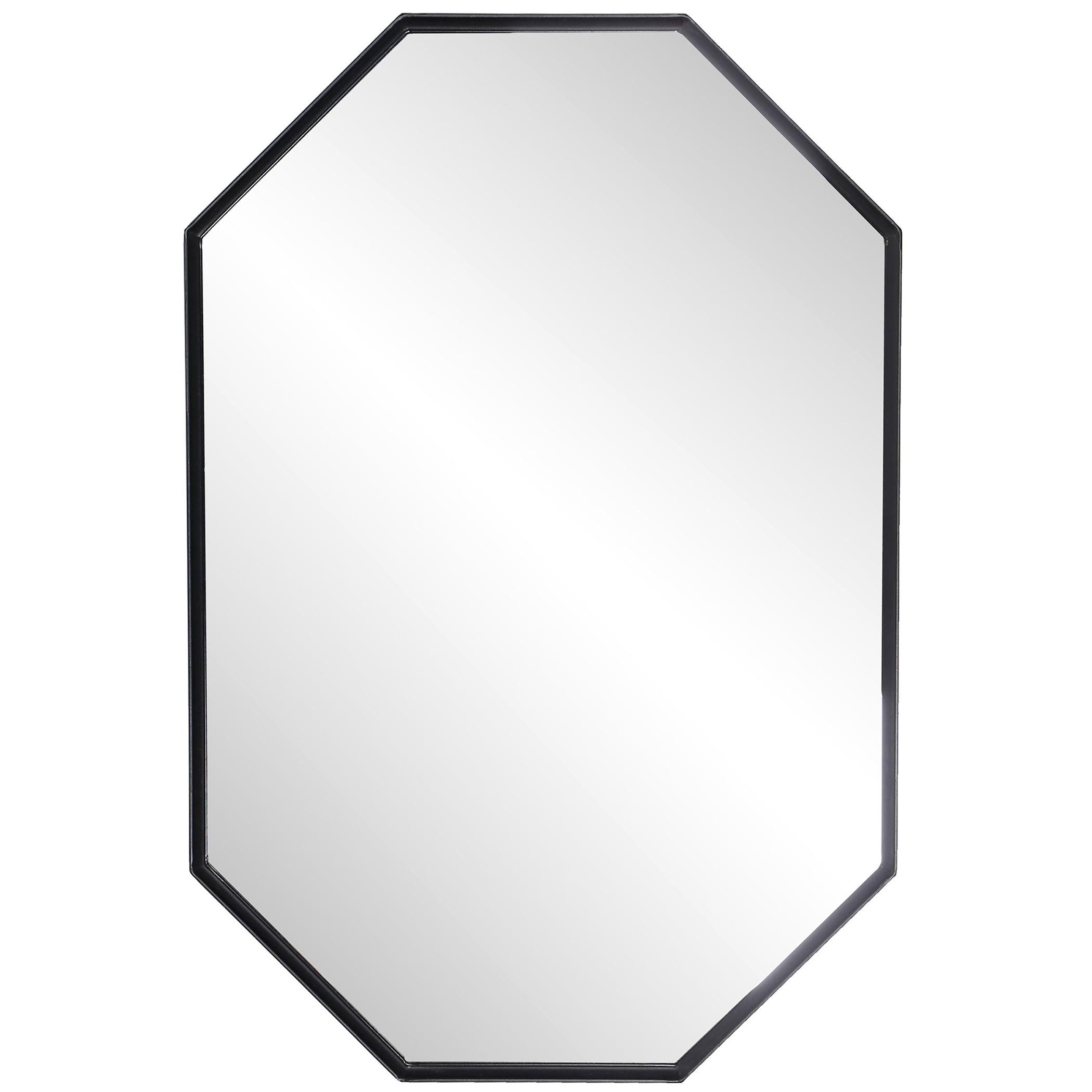 Stretched Octagon Mirror - Black Metal Framed Wall Mirror - 24In Ht. X 35In W. X 1In D.