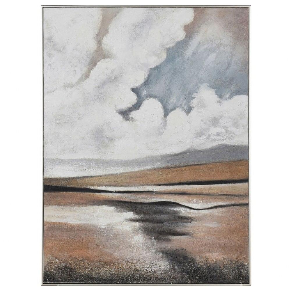 Textured Sky Hand Painted Landscape Canvas Art with Silver Frame