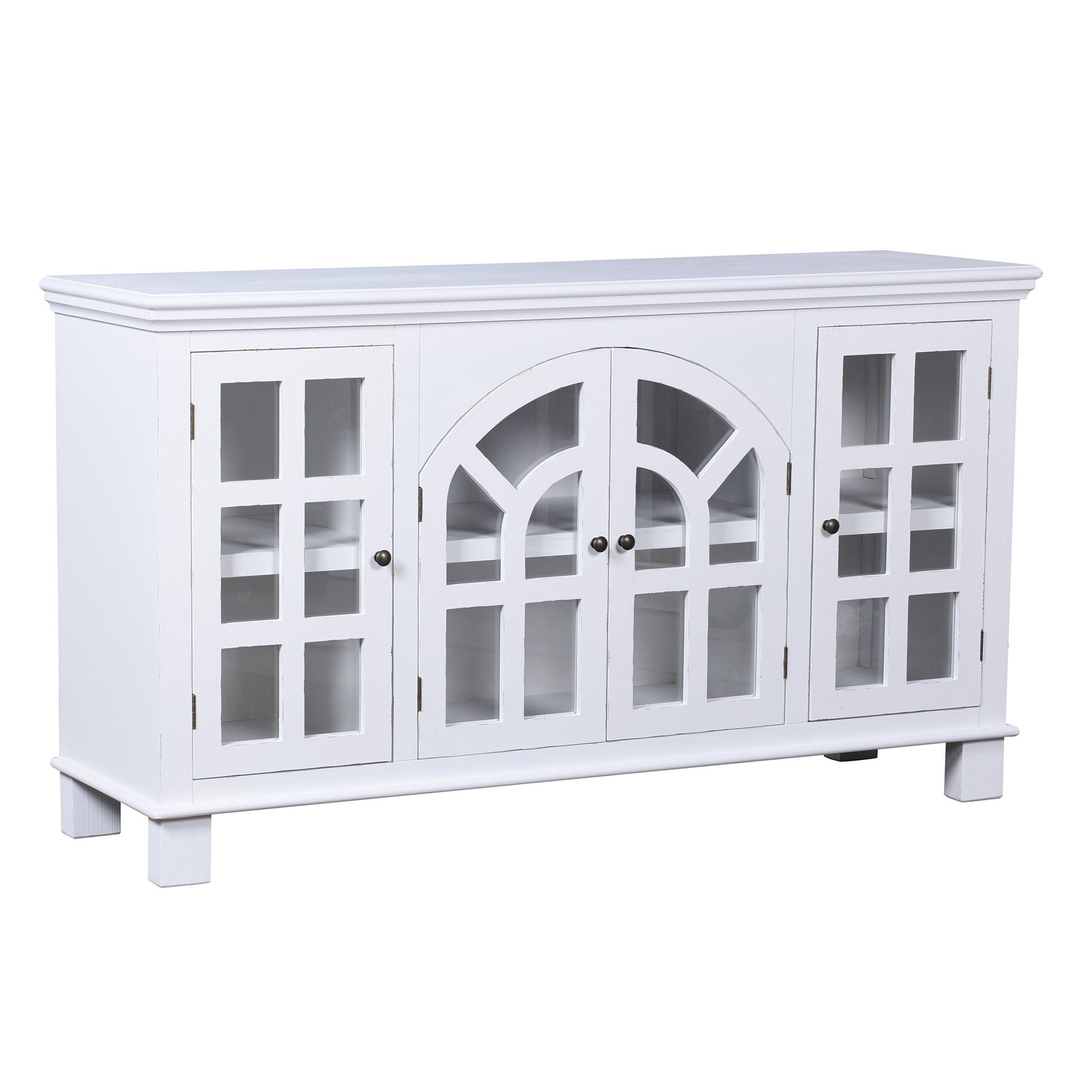 Vermont Modern White Painted 4-Door Windowpane Sideboard